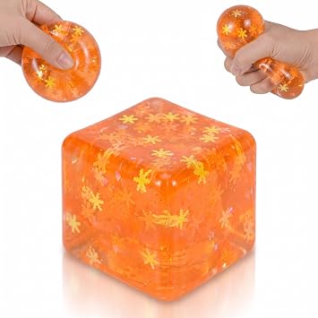 Ice Cube Squeeze Toy, Stress-Relief Sensory Toy, Slow Rebound Squeeze Cube, Suitable for Children and Adults, 1.98 Inch Snowflake Crushed Ice Orange