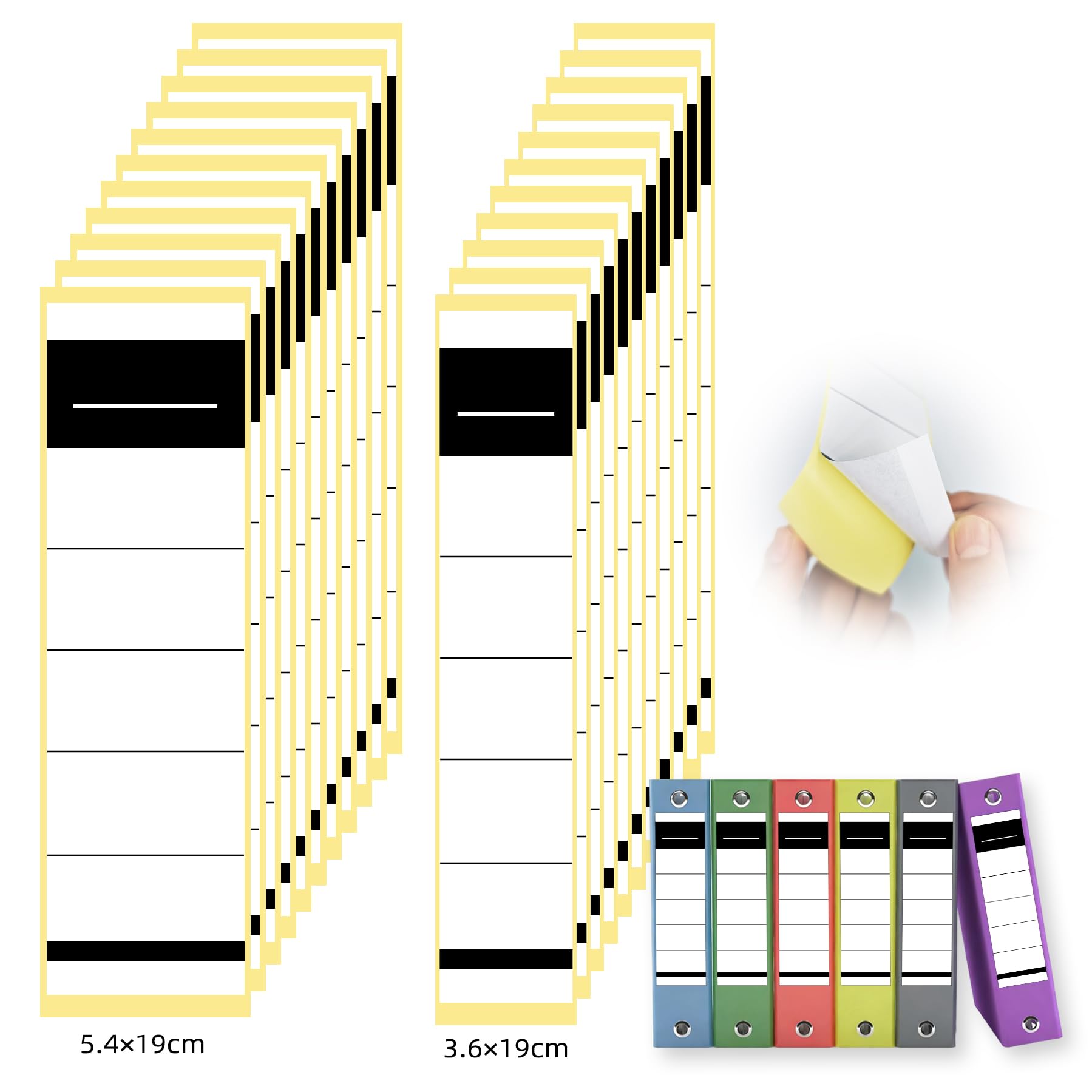 100 Stück Ordnerrücken Selbstklebend Set, 2 Größen Ordner etiketten selbstklebend(19 x 5.4cm, 19 x 3.6cm), für Standardordner Schmale und Breit Ordner-Archivierung,für Büro, Bibliothek, Archivierung