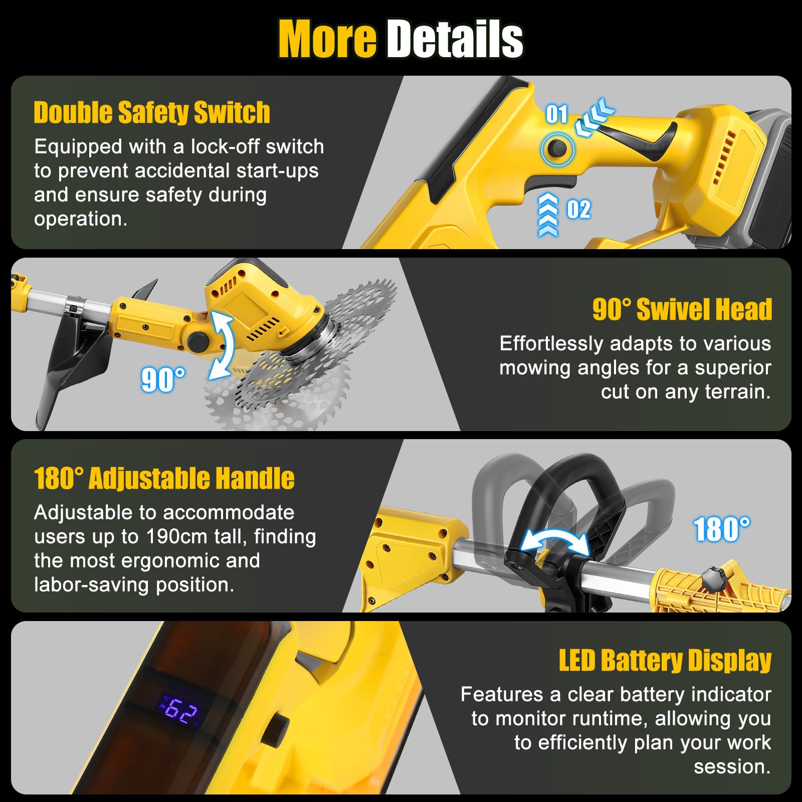 Podkaszarka do trawy ze szczotką do usuwania chwastów do akumulatorów Dewalt, akumulatorowa podkaszarka 20 V, trzonek teleskopowy (szerokość cięcia 24 cm, 9000 obr./min) do przycinania trawnika