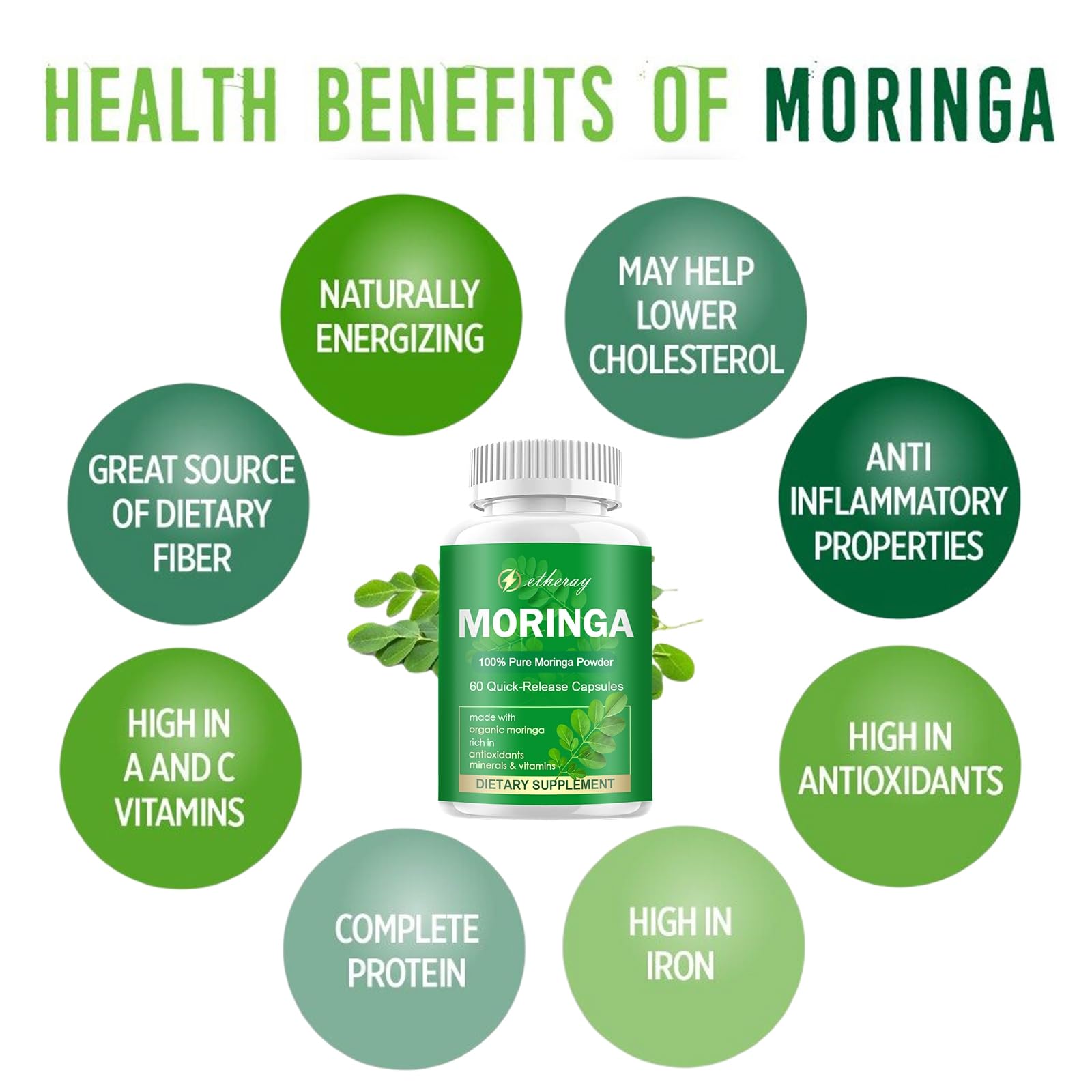 Moringa Capsules, Pure Moringa Powder 800mg per Serving - Rich in Antioxidants Multi Minerals & Vitamins | Green Superfood - Natural & Vegan Supplement - 60 Capsules — Amazon image 6