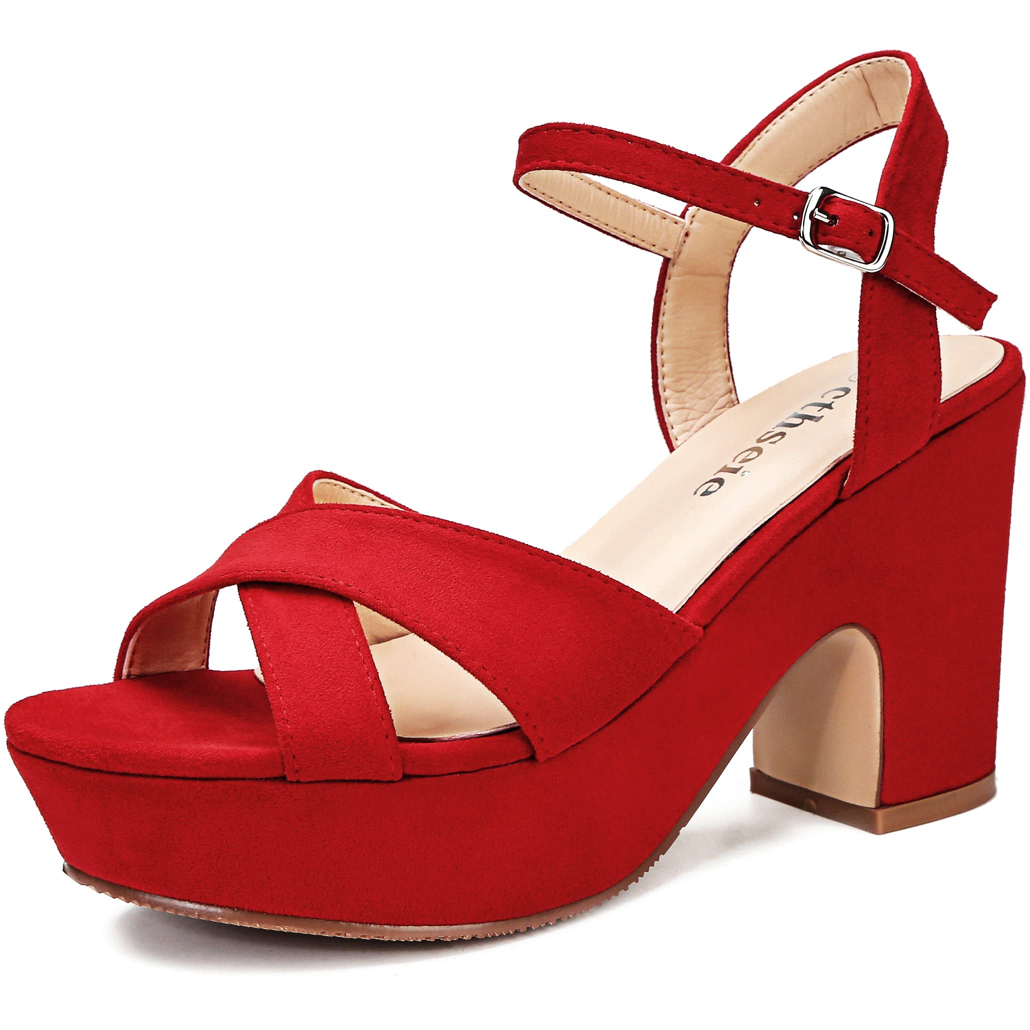 cthseie Women's Platform Wedges Heels Sandals Suede Block Chunky High Heel Ankle Strap Open Toe Comfortable Wedding Party Dress Pump Sandal