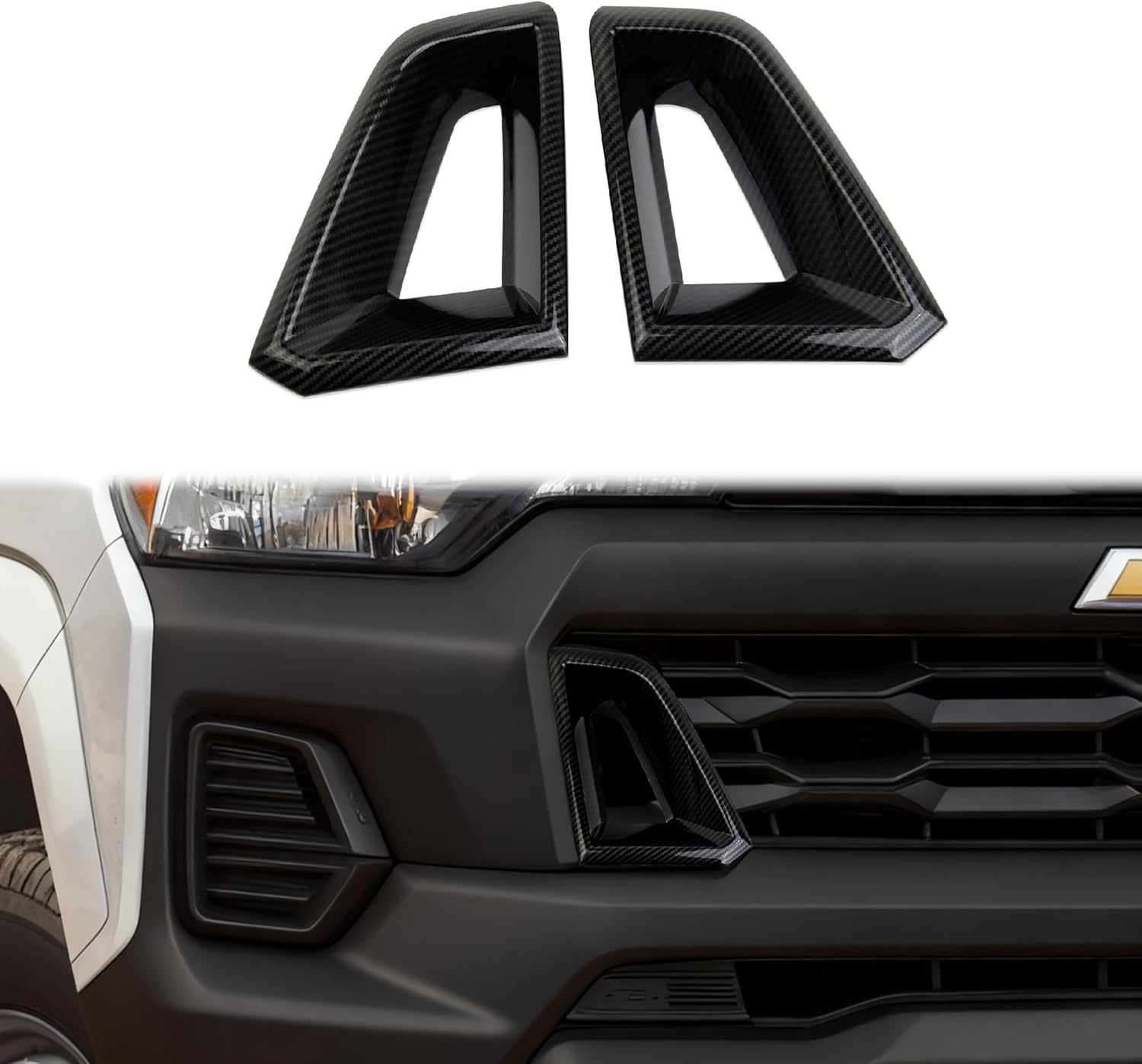 Korlot Carbon Fiber Style Front Bumper Trim Grille Side Cover for 2023-2026 Chevrolet Colorado