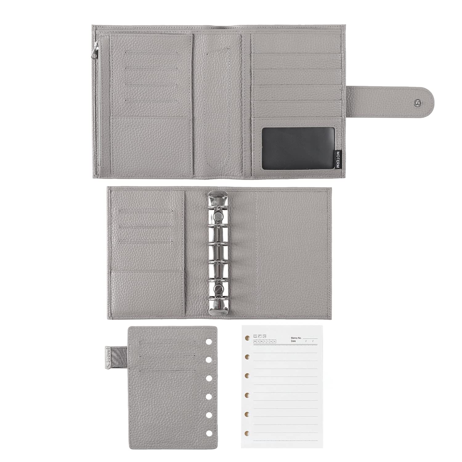 Moterm Pocket Versa - Kombination aus Taschengröße Binder Planner und Geldbörse.(Kiesel-Grau,19mm Ring)