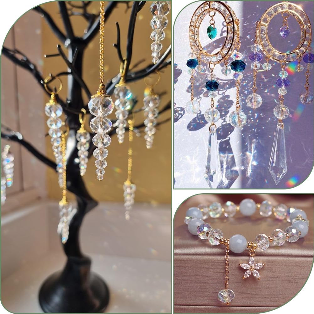 1 Box 200Pcs Clear AB Crystal Beads Transparent Glass Bead Bulk 10x8mm Gemstone Spacer Crystal Faceted Beads for Bracelets Beading Earrings Necklaces Wind Chimes Suncatcher Jewelry DIY Crafts