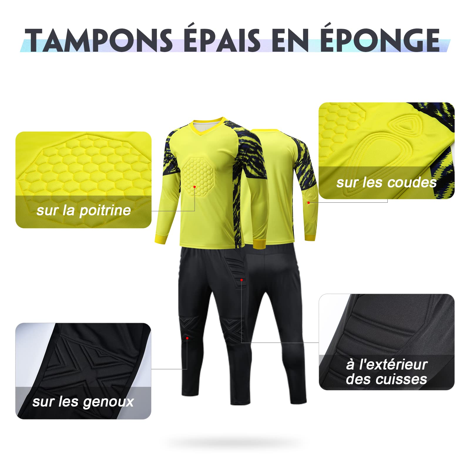Maillot de Gardien de But Enfant Homme avec Le Logo de Numéro de Nom Football Maillot Rembourré et Pantalon Foot