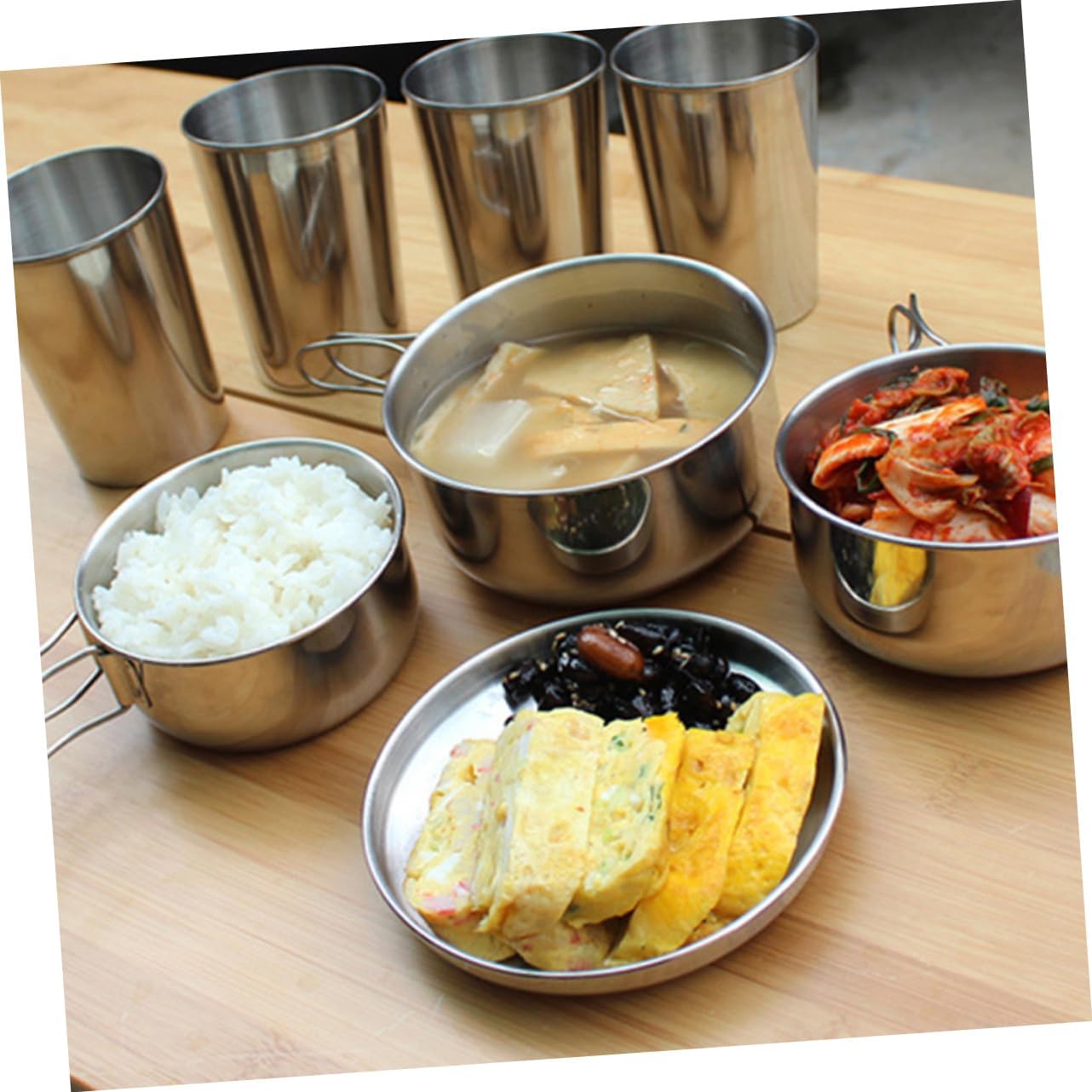 1Set Portable Camping Cookware Stainless Steel Cooking Tools for Hiking Backpacking Picnics Outdoor Cooking Lightweight Space Saving Design for Easy Travel