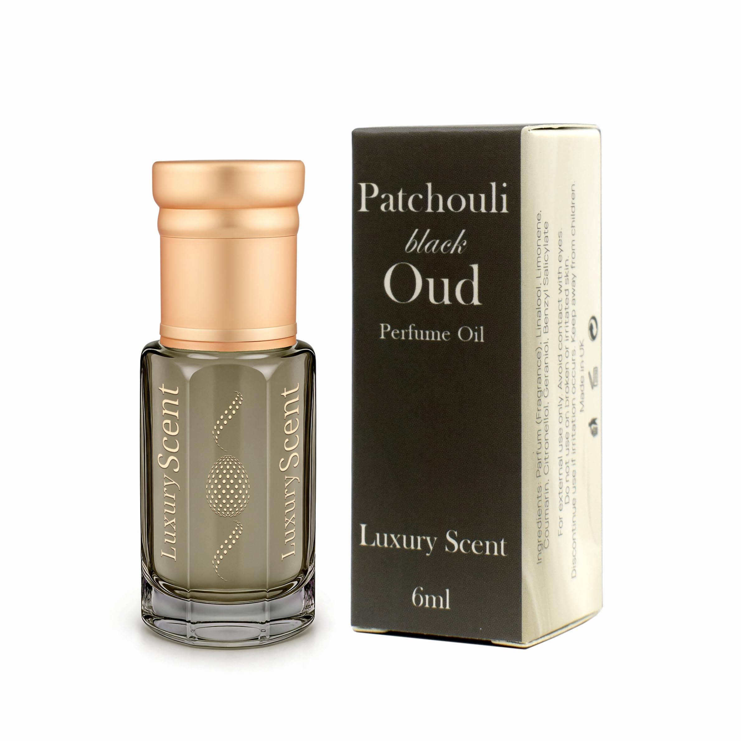 Perfume Oil Patchouli Black Oud Roll-On 6ml – Long Lasting Alcohol-Free Arabian Attar – Premium Unisex Fragrance with Woody Floral Oud Notes, Travel Size Perfume Oil by Luxury Scent