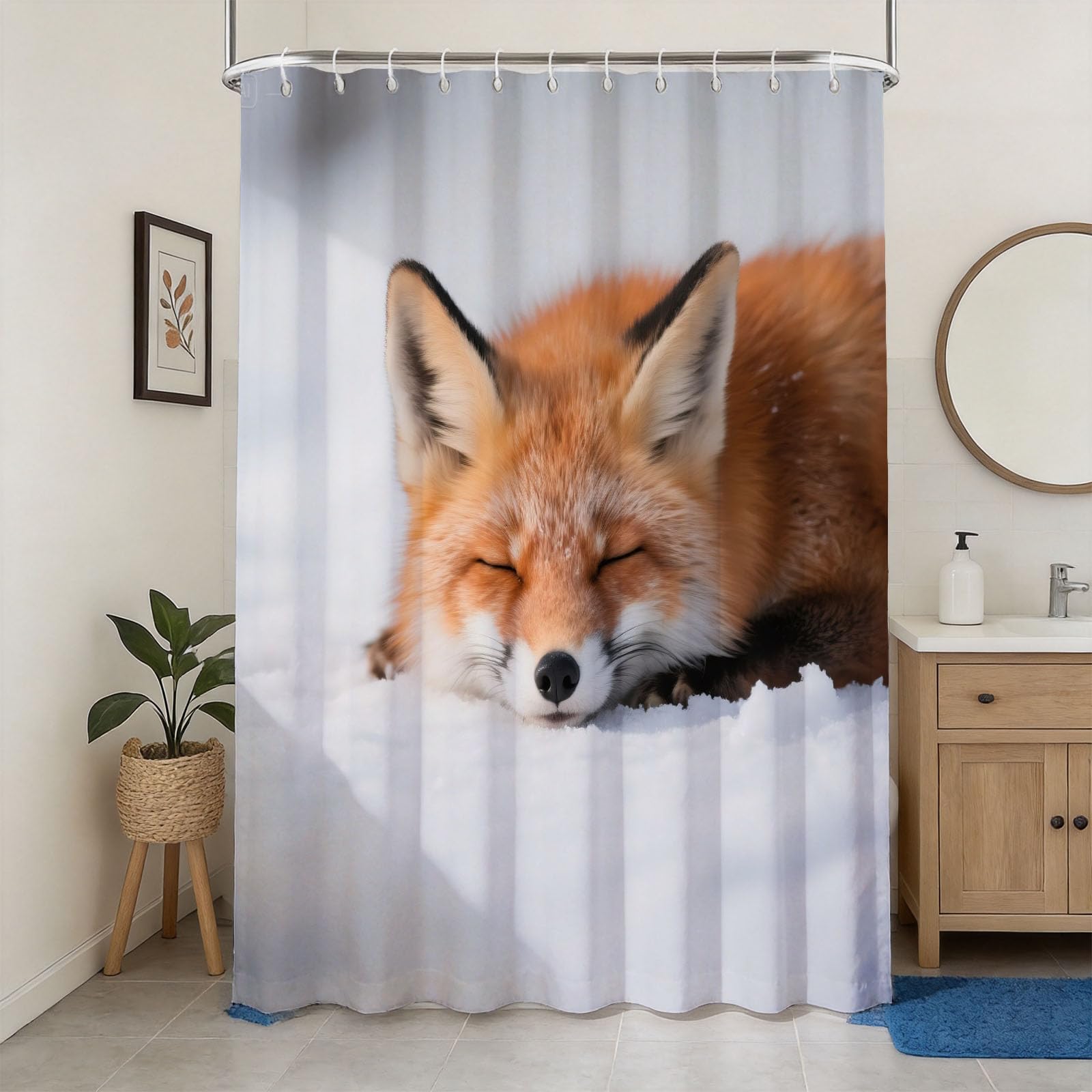 Hongduo 3D Cute Fox Shower Curtain for Stalls Bathtubs Wild Animal Theme Bathroom Decor Shower Curtain Set Polyester Fabric Waterproof 200x200cm/79X79 Inch with Hooks