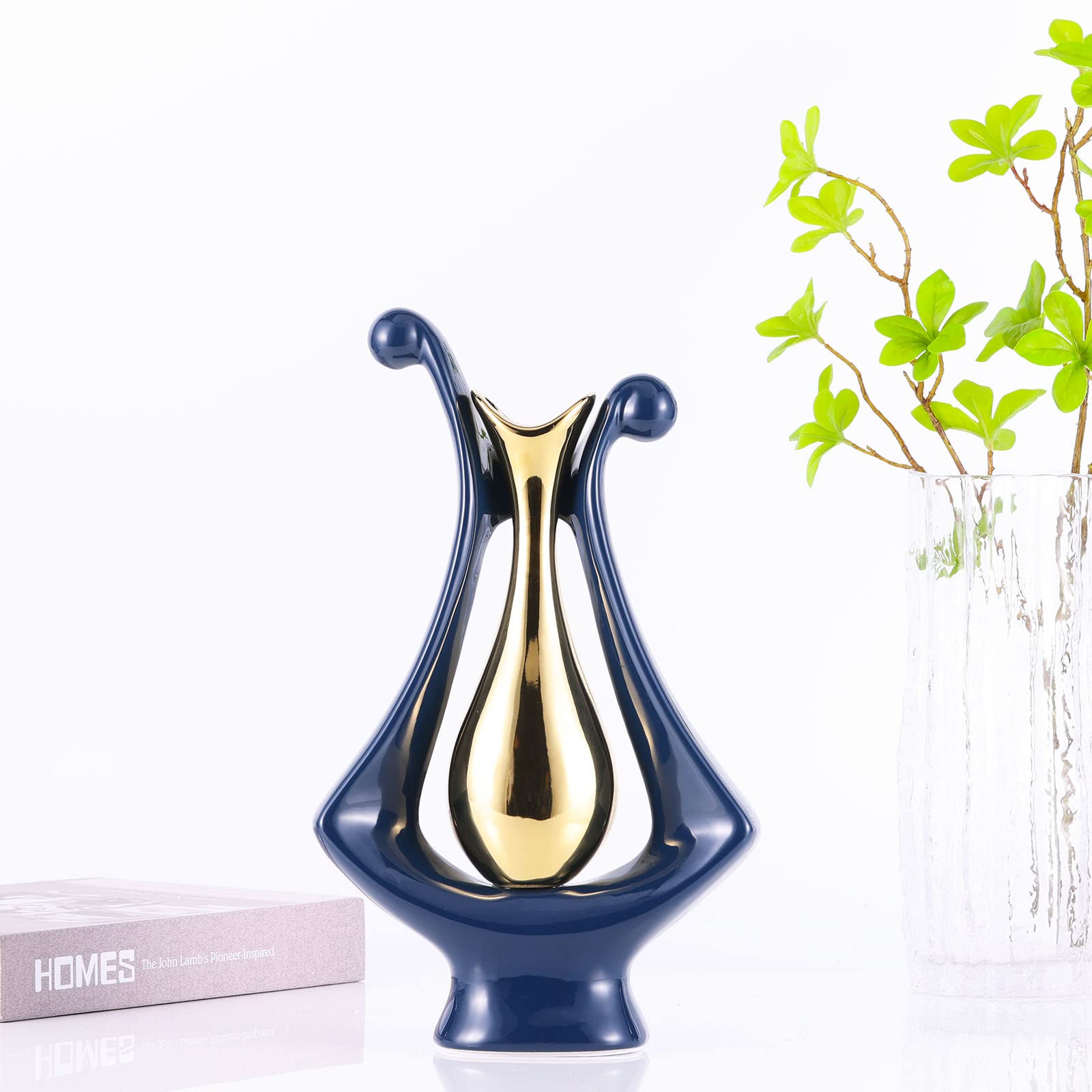 青い陶器の花瓶 金色の装飾 Amazon.co.jp: ブルーとゴールドの装飾 セラミック花瓶 ホーム
