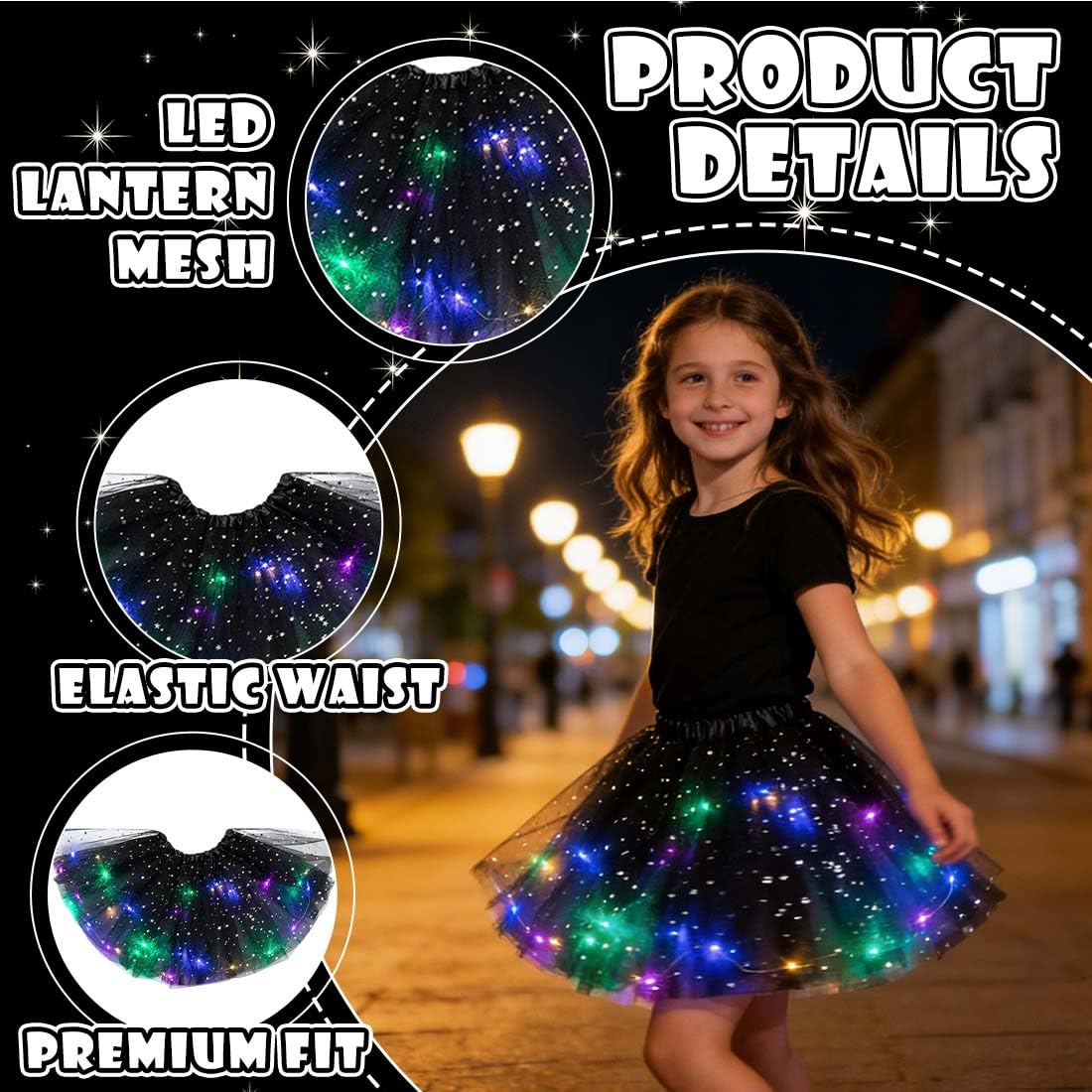 1 Pièce Jupe en Tulle pour Femmes, Robe Danse à Paillettes étoilées, Mini-Ju pe Extensible avec Lumières LED, J upe Tutu pour Adultes, Robe de Danse pour Adolescentes Carnaval Ballet