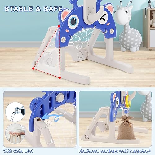 Miniatura 4 de CYFIE Aro de baloncesto para niños, aro de baloncesto de altura ajustable 4 en 1, portería de fútbol, lanzamiento de golf y anillo, juego de centro