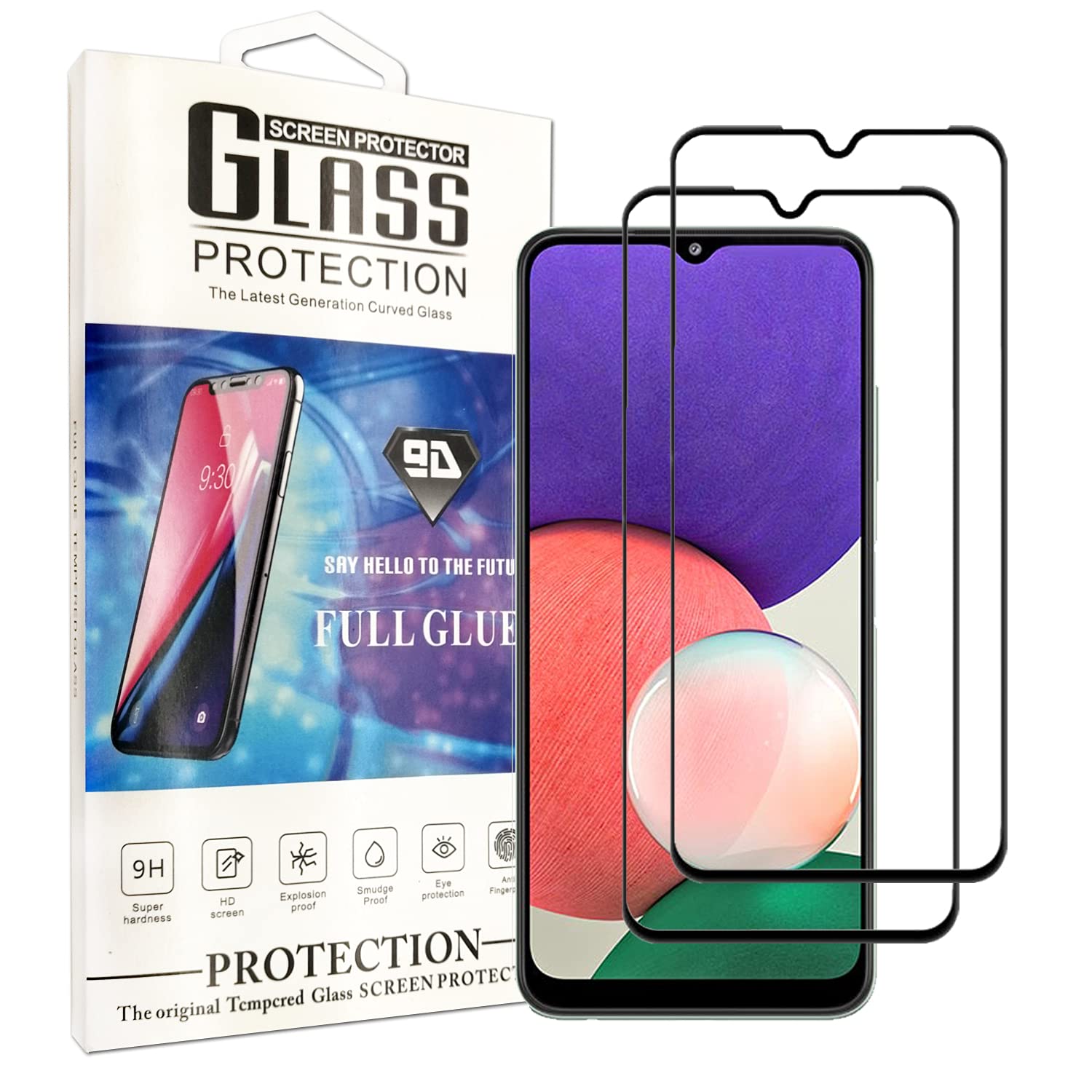 Generic Mica for Samsung Galaxy A22 5G Screen Protector, 2-Pack Tempered Glass Protector (Black)