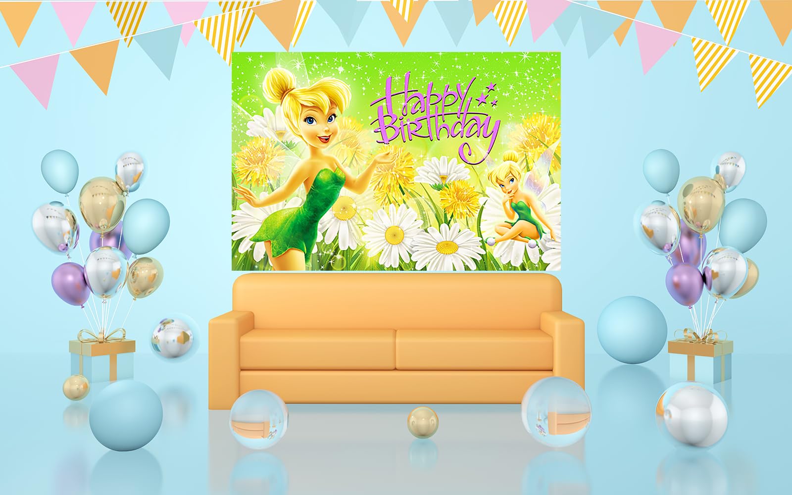 Feen-Fotohintergrund Tinkerbell Grün - Partydeko Für Geburtstag, Babyparty Oder Märchenfeier | 1,5x0,9m
