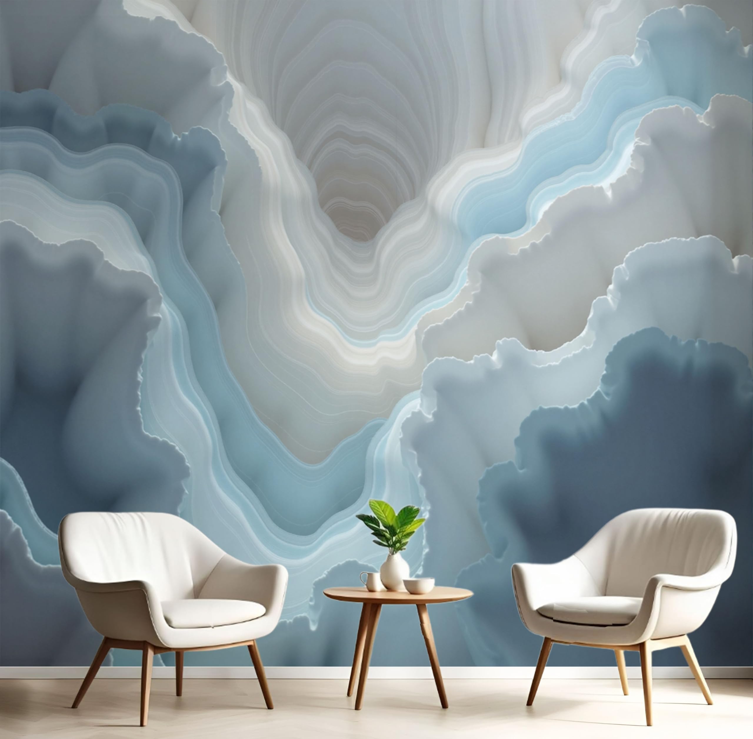 Papier peint panoramique marbre bleu ciel 200x140 cm pour salon