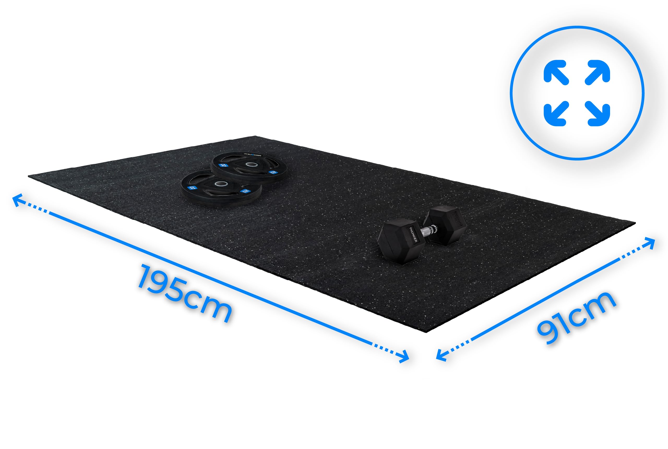 THUNDER YG-Proof-Black mata ochronna do sprzętu fitness, 195 x 91 cm, antypoślizgowa mata z granulatu gumowego, tłumiąca hałas i wibracje, mata ochronna, do