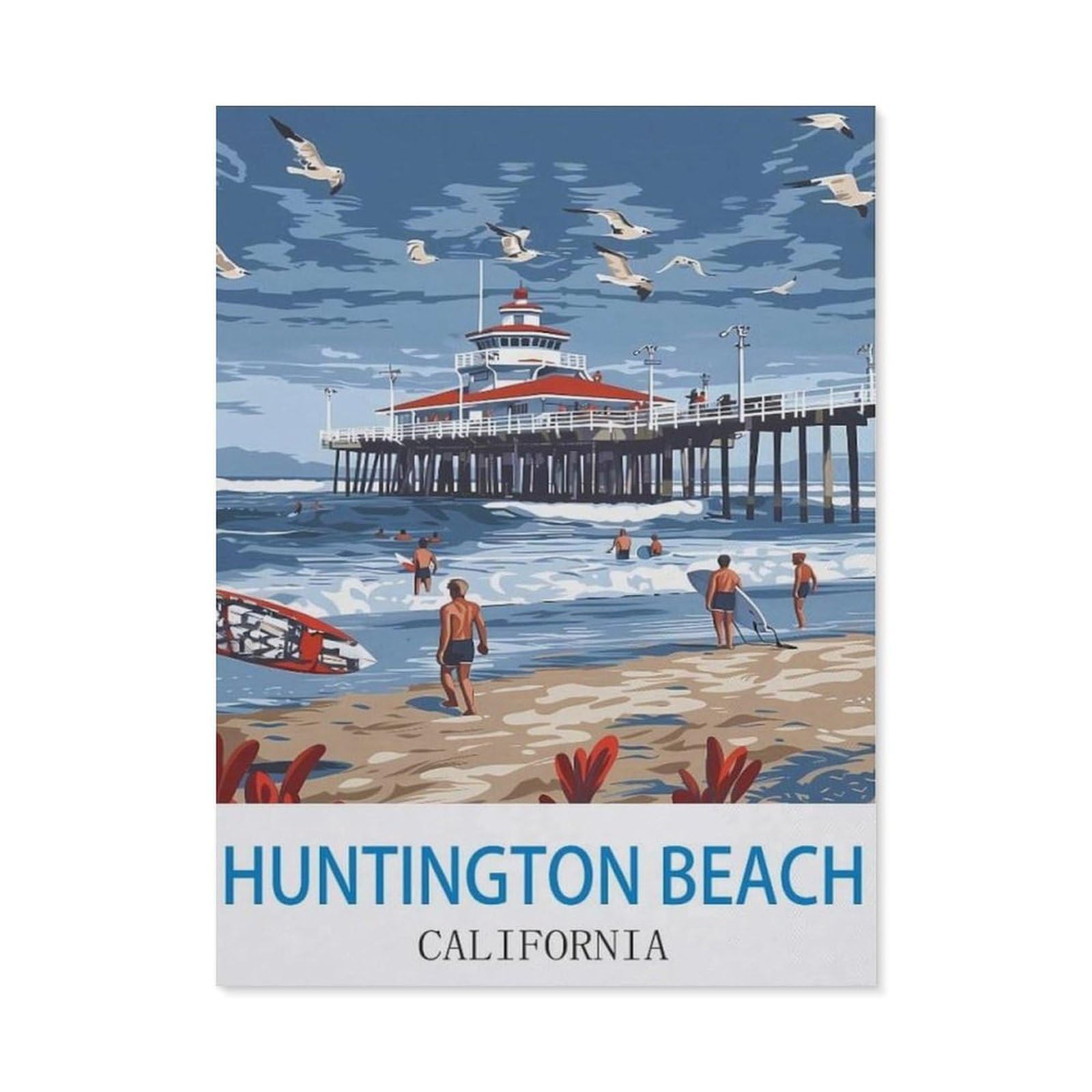 Huntington Beach California，Vintage Metal Tin Sign Retro Wall Art Decor House Plaque Poster for Home Bar Pub Garden Kitchen Coffee Garage Decoration(15x30cm）6x12 inch-ED39