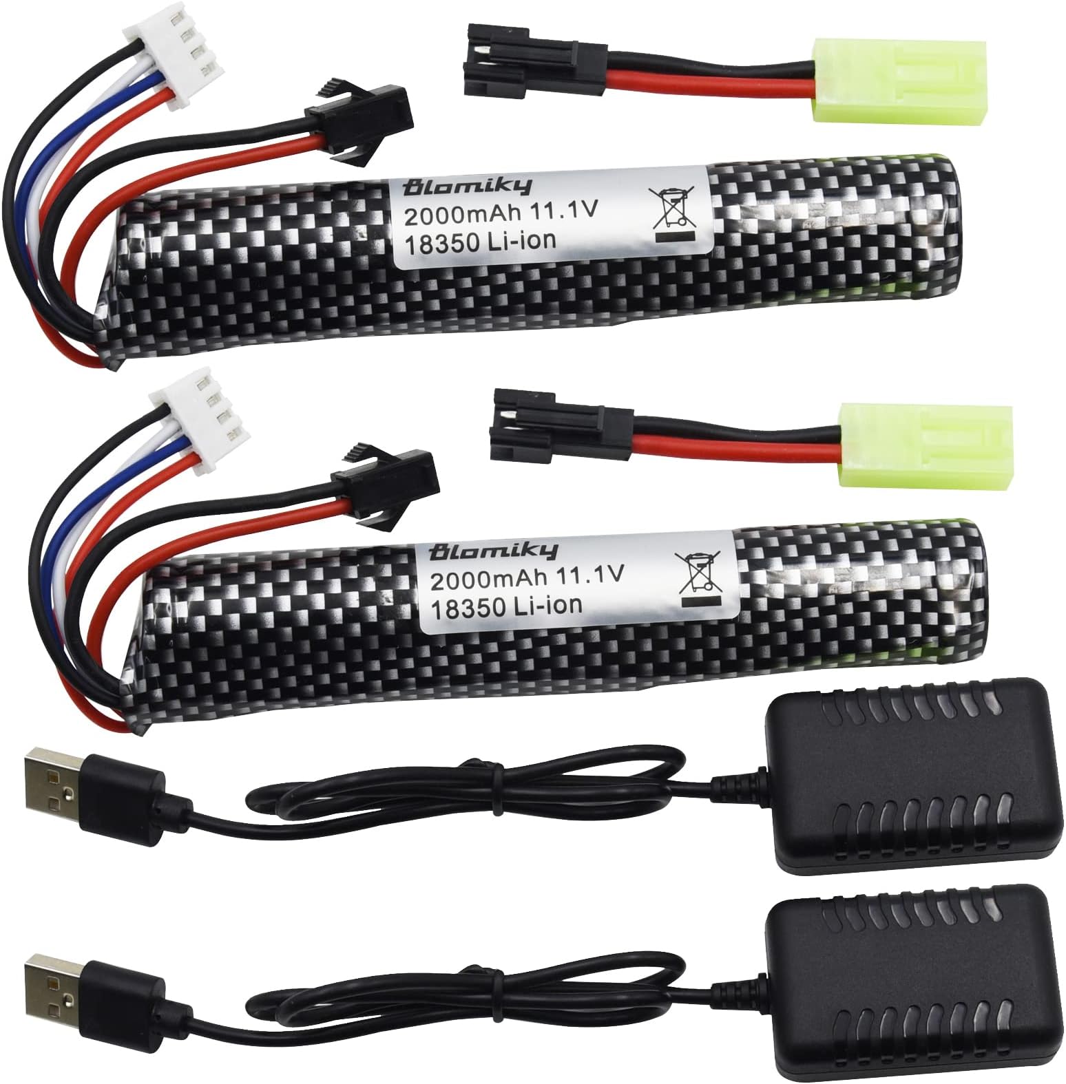 Blomiky 11.1V 2000mAH Li-ion 3S Rechargeable Battery Suitable for Air Soft Splatter Blaster / 183503 * 2
