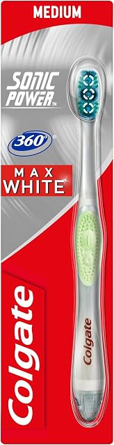 Colgate 360 Max White Sonic Power Medium Toothbrush, Whitening Toothbrush with Medium Bristles