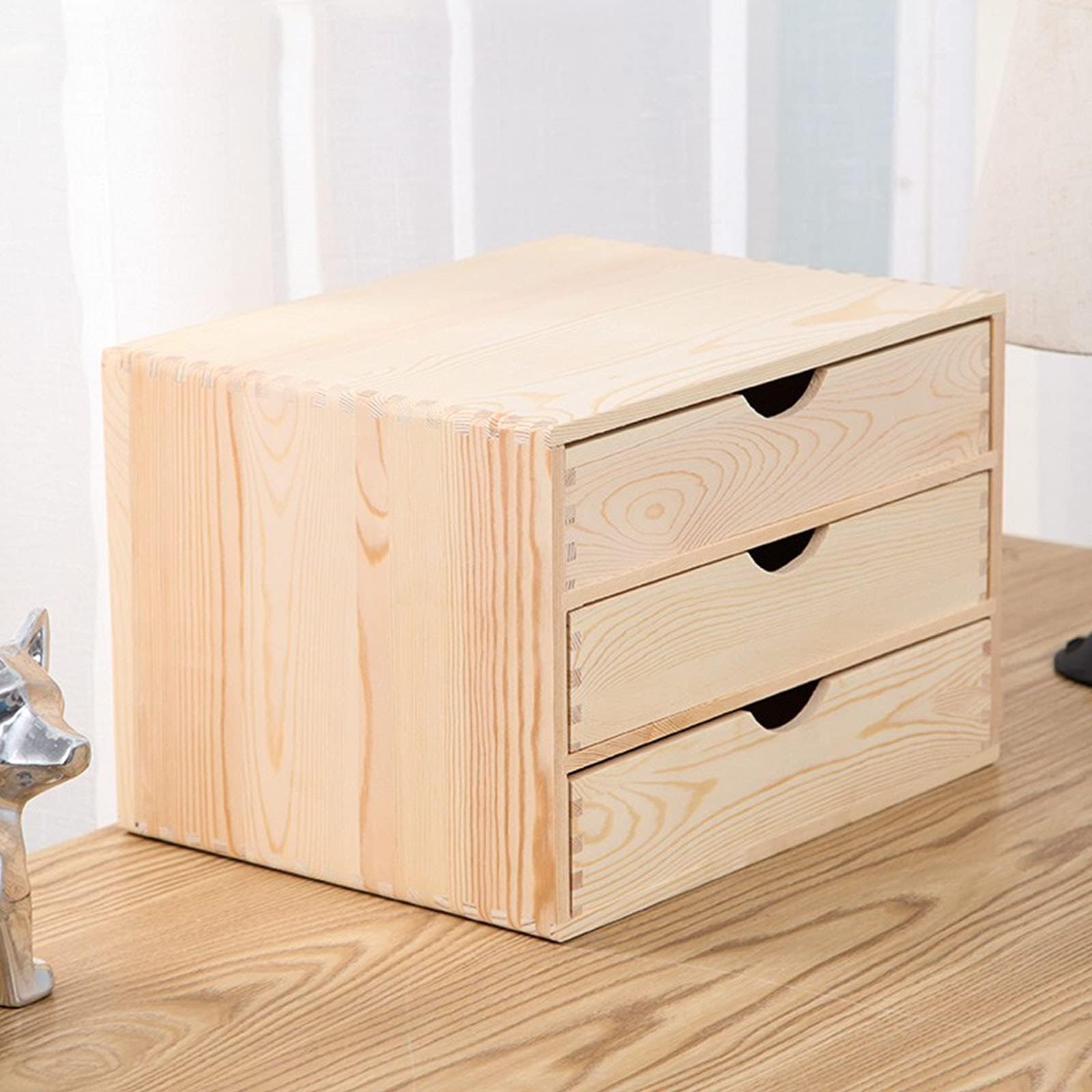 Organizer da scrivania in legno di pino con cassetto – schedario piatto A4 e scatola portaoggetti per documenti, forniture e cancelleria organizzazione