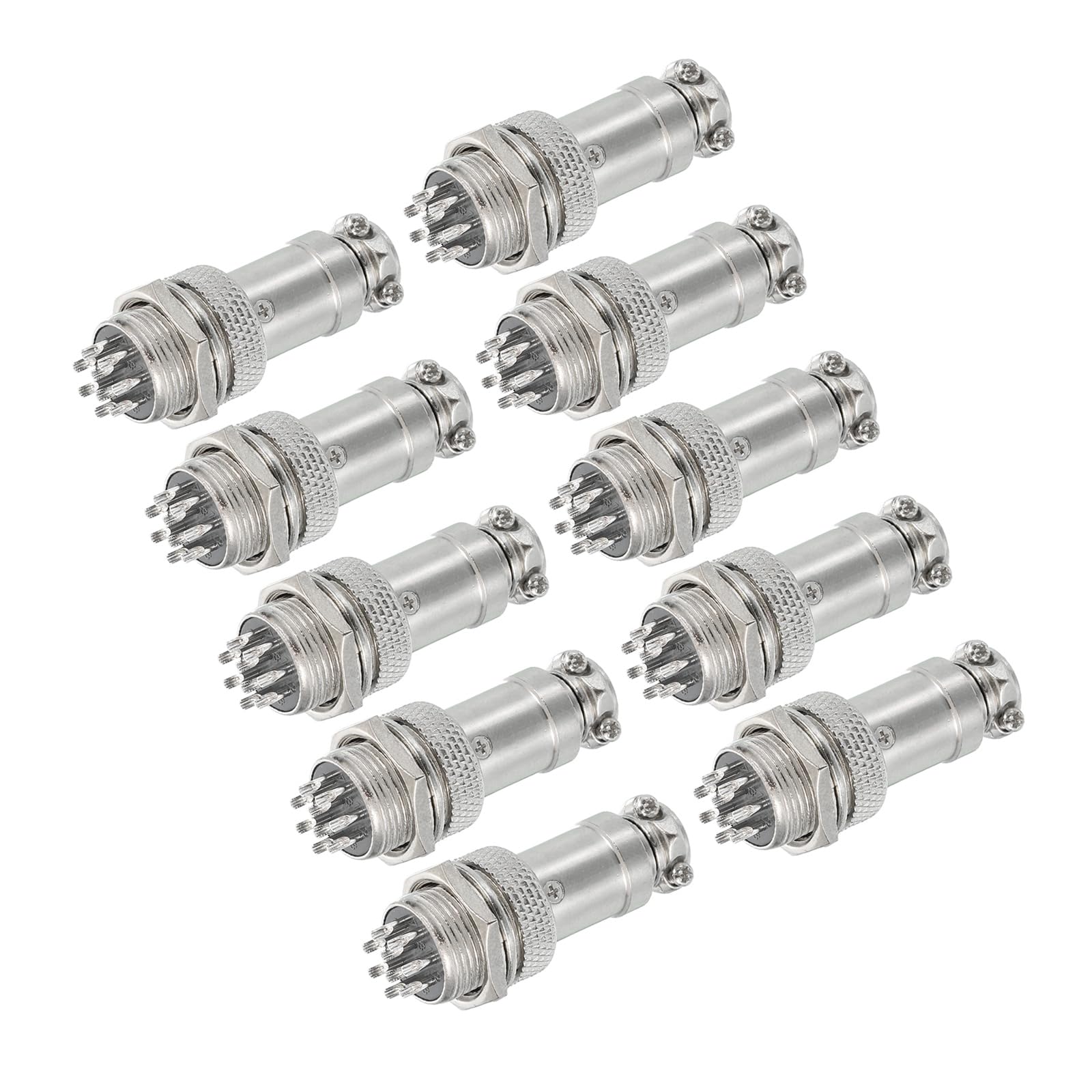 sourcing map 10Pcs 9 Pin GX16 Aviation Connector 250V 15A 16mm Socket Metal Circular Plug Connector with Male Female Plug for Trailers, Drones, Industrial Equipment, Silver