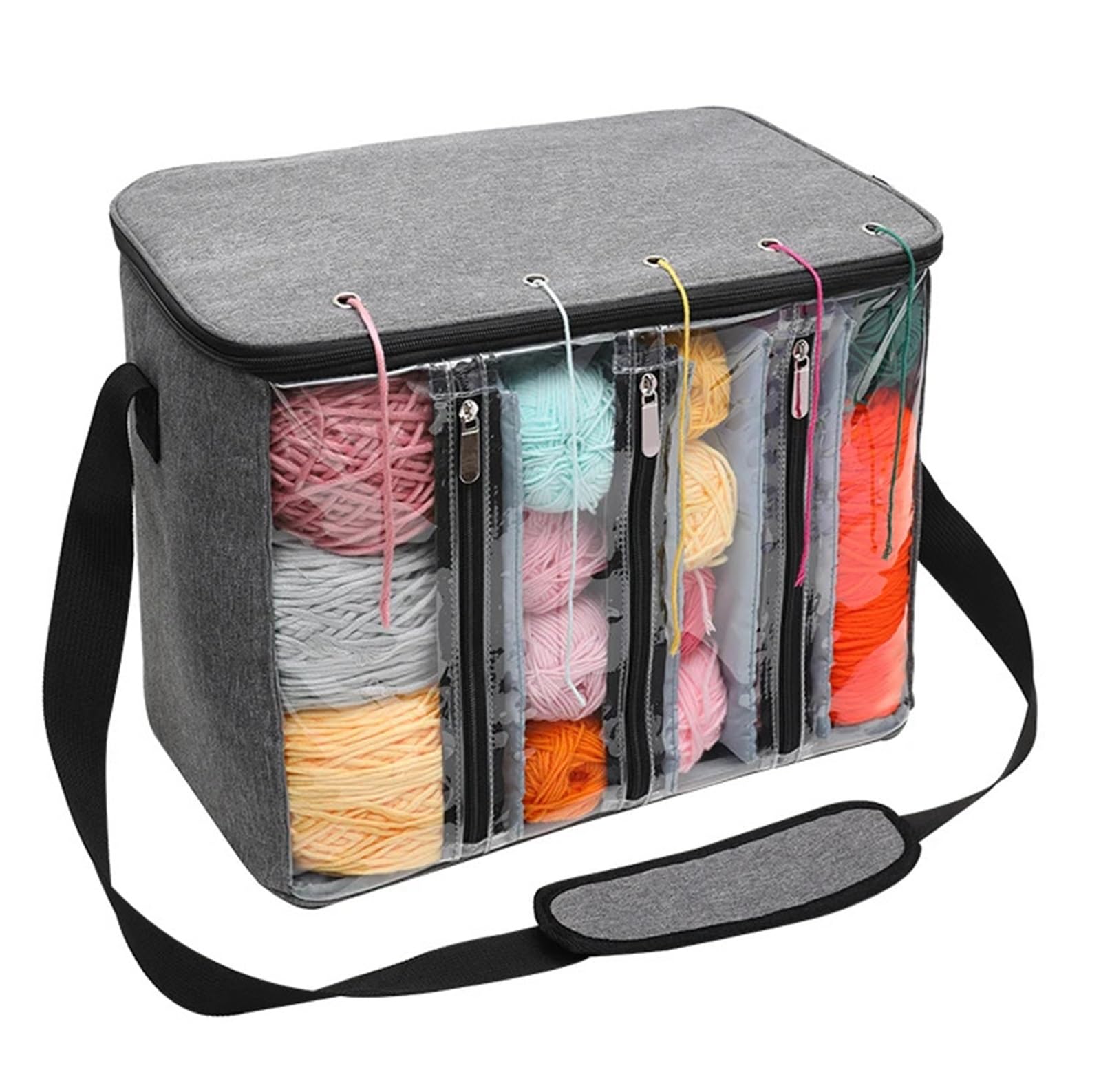 Bolsa de hilo, bolsa de almacenamiento for lanas Visible con correa for el hombro, bolso de mano tejido de tela Oxford, ganchos de tejer impermeables, bolsas(Gray)
