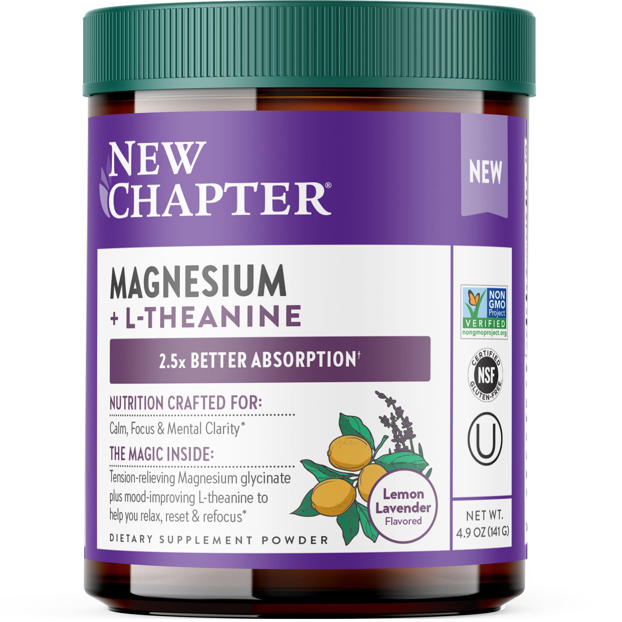 New Chapter Magnesium Glycinate & L-Theanine Powder, 325mg, 30 Servings