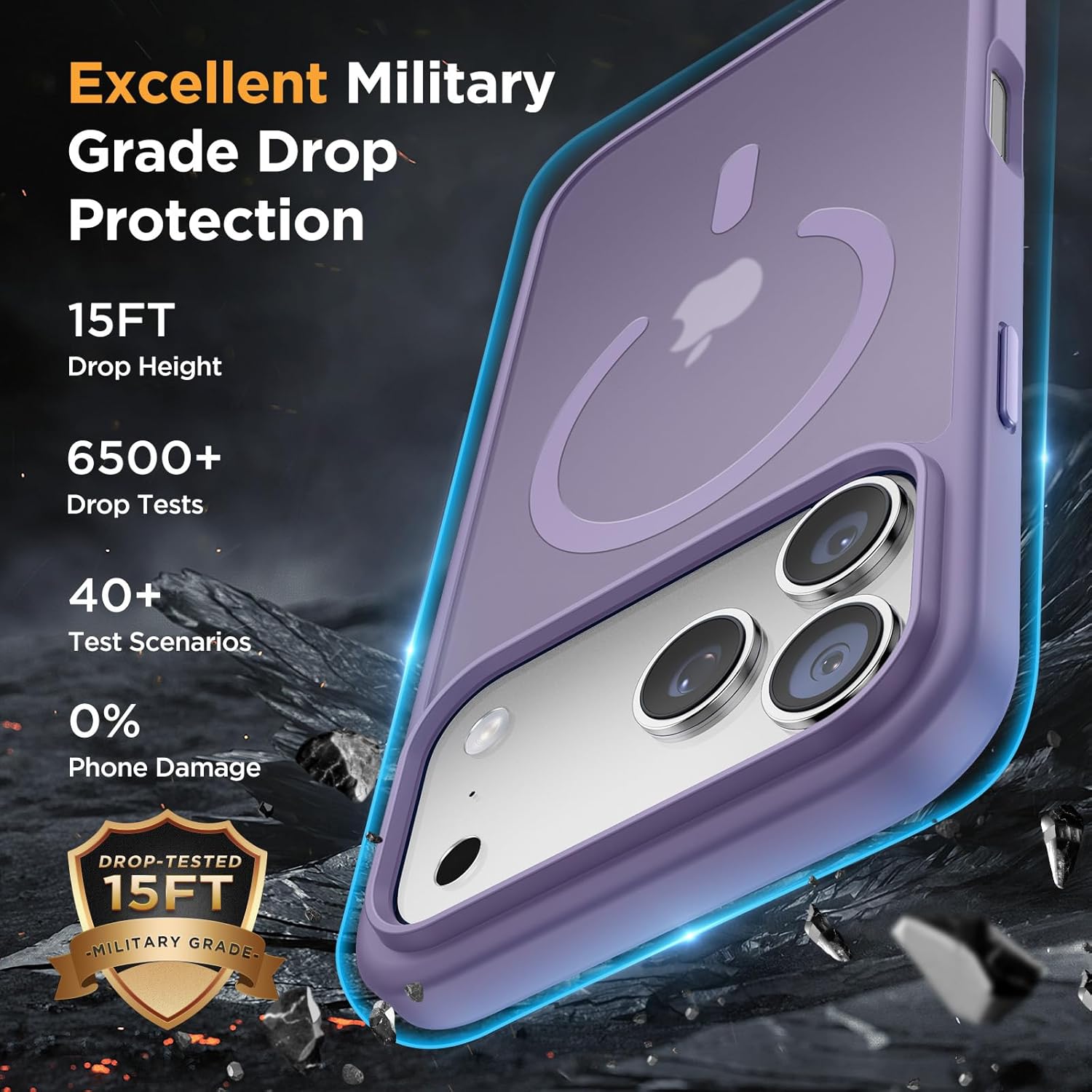 Miracase Magnetic for iPhone 17 Pro Case 6.3" with Screen Protector, [Compatible with MagSafe] Military-Grade Protection, Anti-Fingerprint, Slim Thin Phone Case for 17 Pro Cover, Purple
