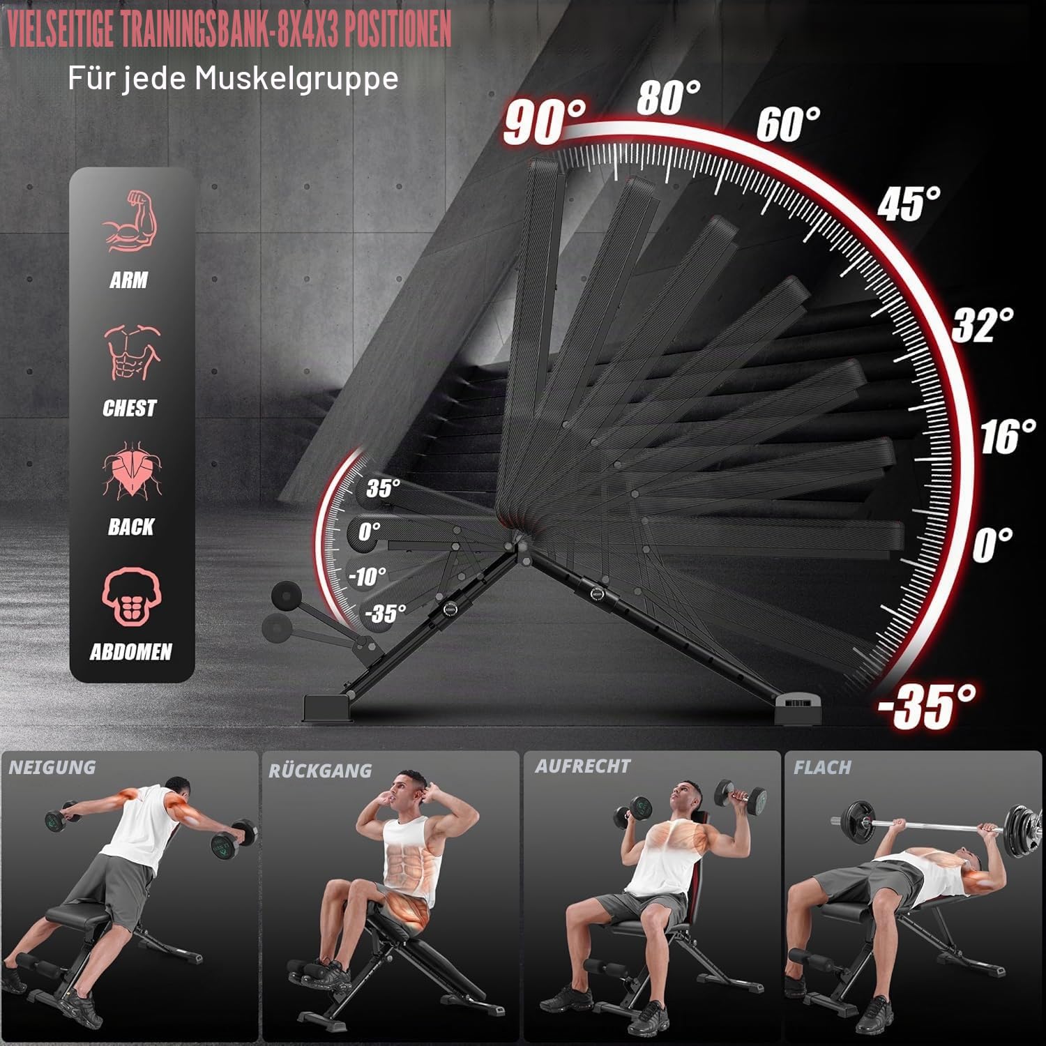 Himimi Hantelbank klappbar, belastbar bis 408 kg, 14-fach verstellbar, 47 cm Sitzhöhe, Multifunktions-Trainingsbank für Ganzkörper-Workout, Schrägbank für zu Hause oder im Fitnessstudio