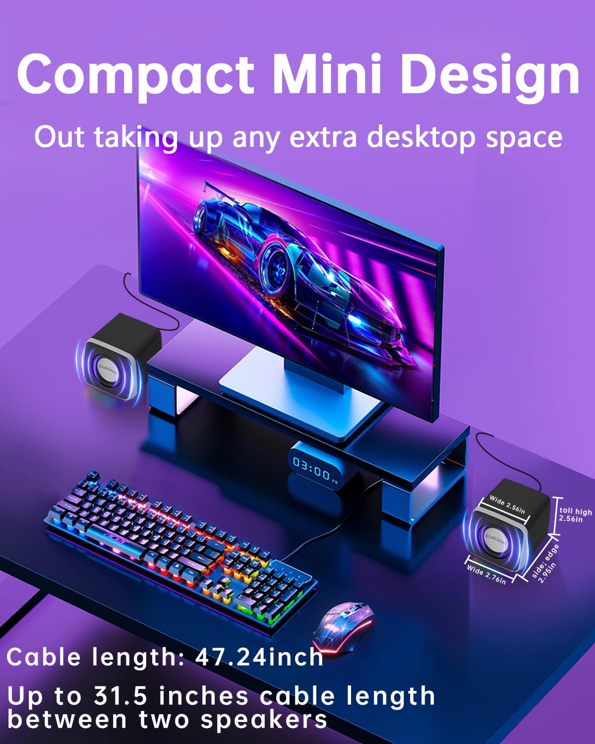 Uakinat Altoparlanti per computer da 5,1 cm a 3 W, in fibra di carbonio, per PC desktop o laptop, alimentazione USB C/USB, suono cristallino, bassi ricchi, volume forte, controllo diretto,