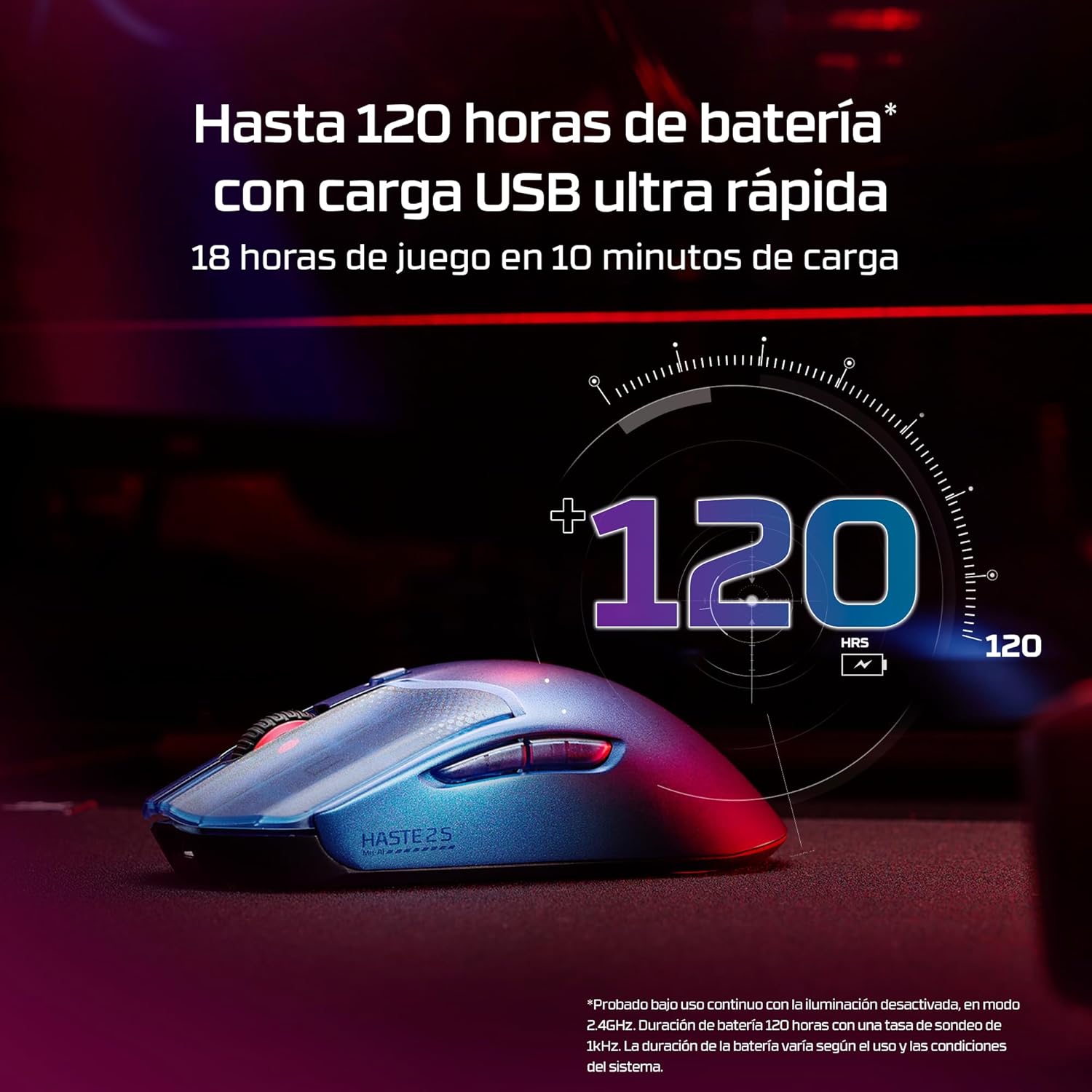 HyperX Pulsefire Haste 2 S – Ratón Gaming inalámbrico, Carcasa de magnesio, Ultra-Ligero 64g, batería 120h, Glass Skates, Sensor 26K, Color Plata 3