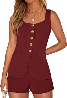 Womens 2 Piece Matching Sets 2026 Fashion Suit Vest Tops Shorts Set Spring Business Casual Vacation Outfits