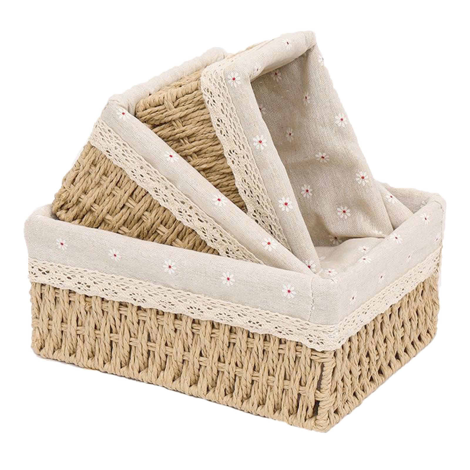 Decorative Woven Baskets Set of 3, Paper Rope Shelf Storage Baskets