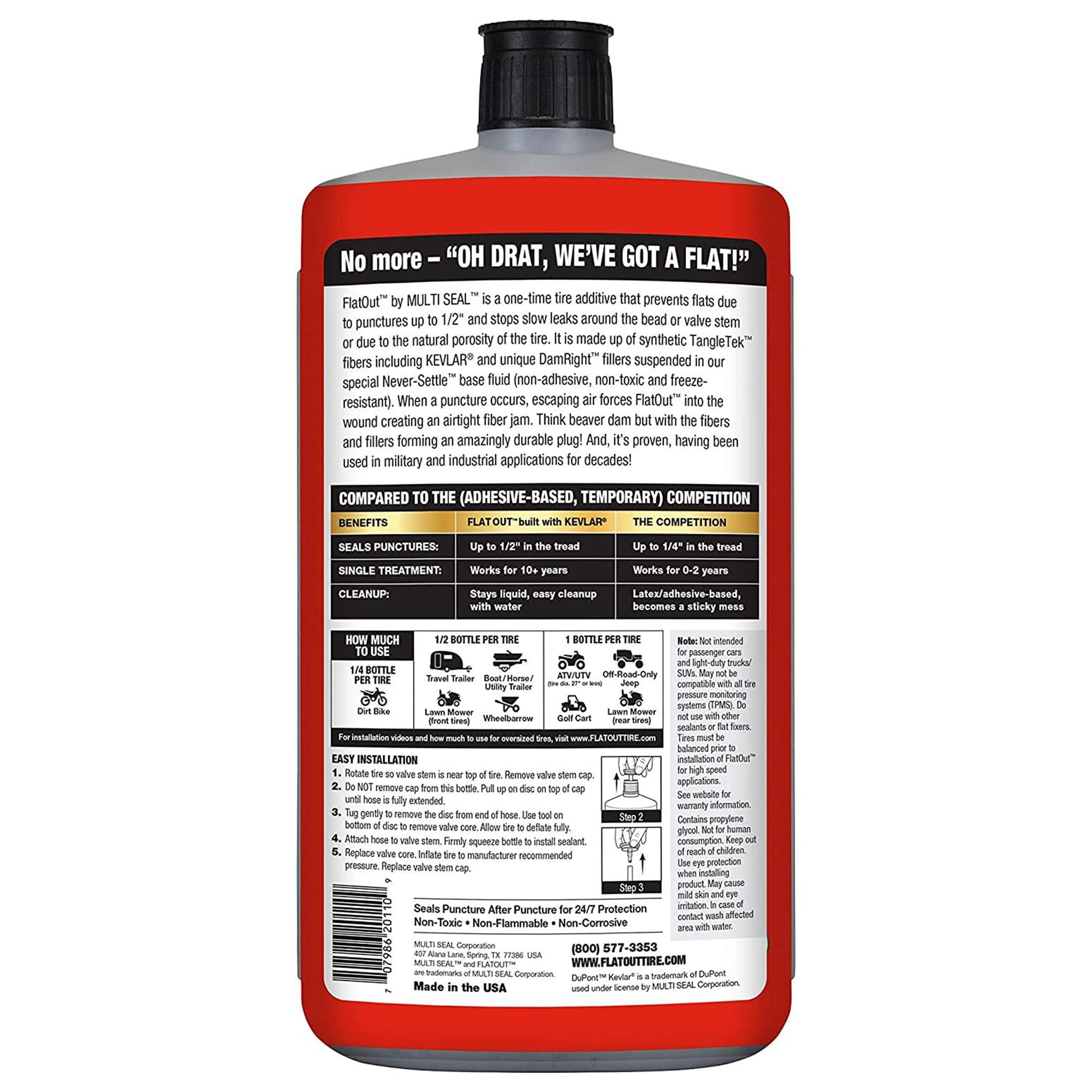 FlatOut Tire Sealant Sportsman Formula Prevent Flat Tires, Seal Leaks, Contains Kevlar, 32