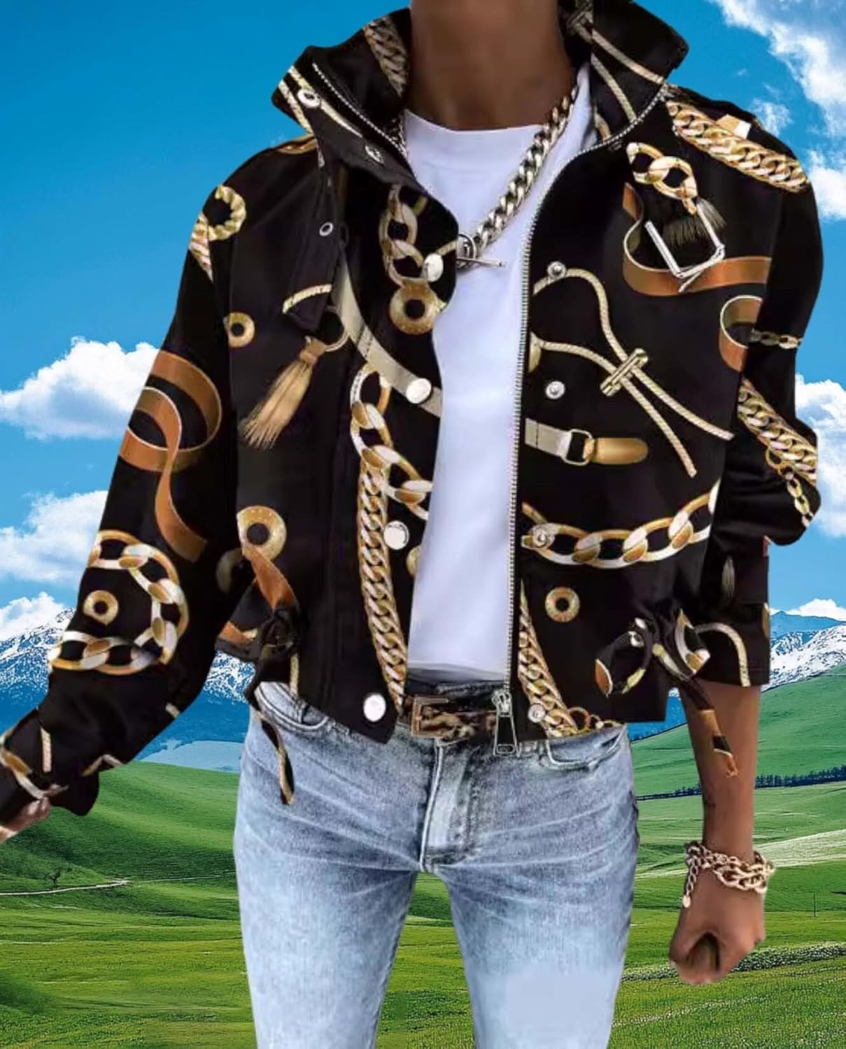 2025 Fall Winter Womens Digital Print Motorcycle Jacket Long Sleeve Unique Jacket Short Jacket - Image 2