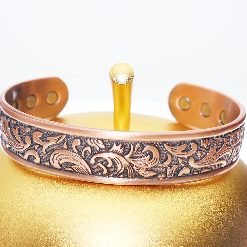 LONGRN-Copper braceletr for men -Ultra Strength Magnetic Bracelets, 99.99% Pure Copper Cuff Bangle with 3500 Gauss Neodymium Magnets, Adjustable, Vintage Collection - Image 3