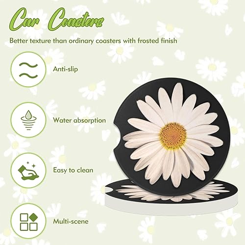 Miniatura 6 de 2 posavasos de margaritas para automóvil, antideslizantes, portavasos absorbentes para automóvil, son aptos para el hogar, oficina, sala de té