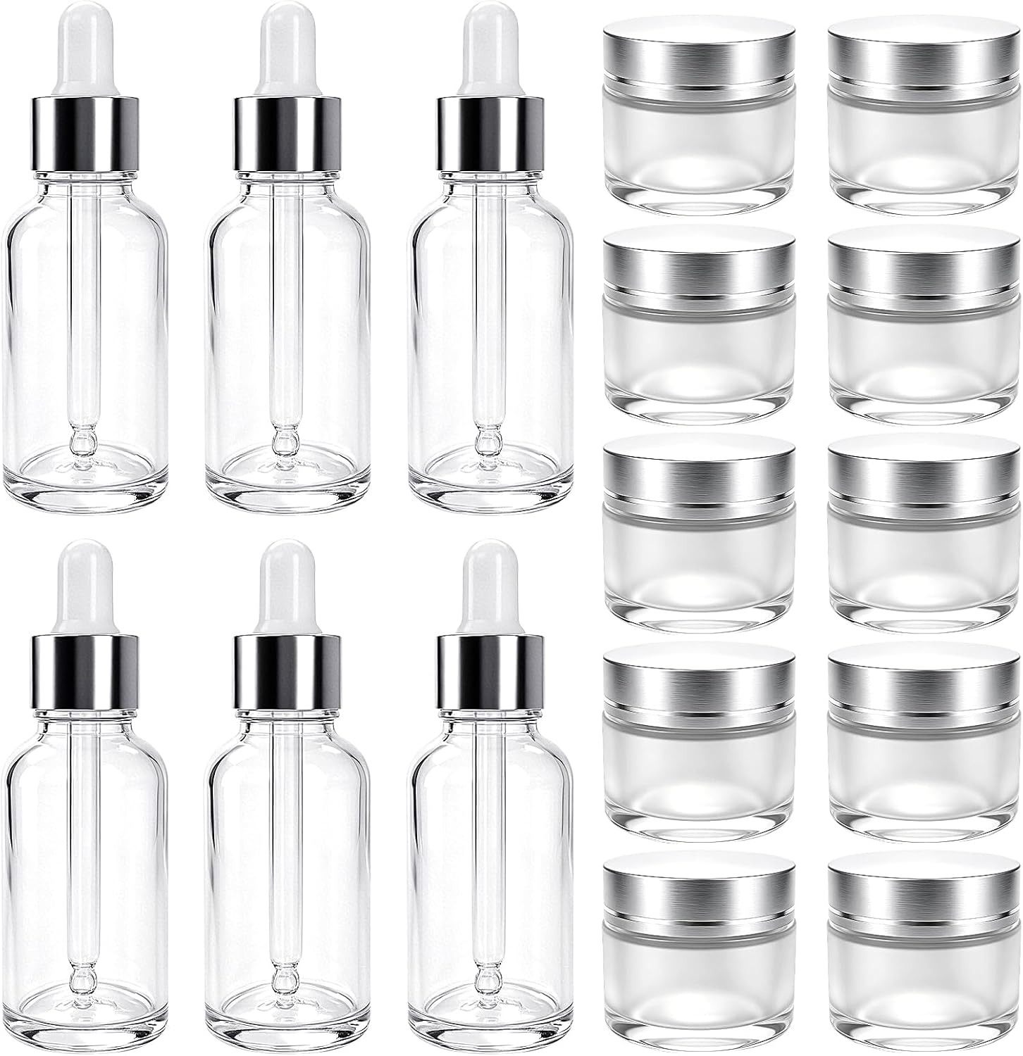 Zoanchig16Pcs Glass Jars with Lids, Reusable Small Jars | 6x 1oz Amber Dropper Bottles & 10x 1.69oz Frosted Jars – Leakproof for Oils, Lotions, DIY Crafts