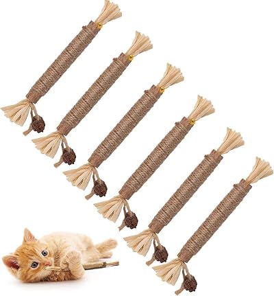 Catnip Toys Silvervine Chew Stick Natural Silvervine Blend Sticks Cat nips Interactive Kitten Dental Toy for Kittens Teeth Cleaning Indoor Cats (6 Pcs)