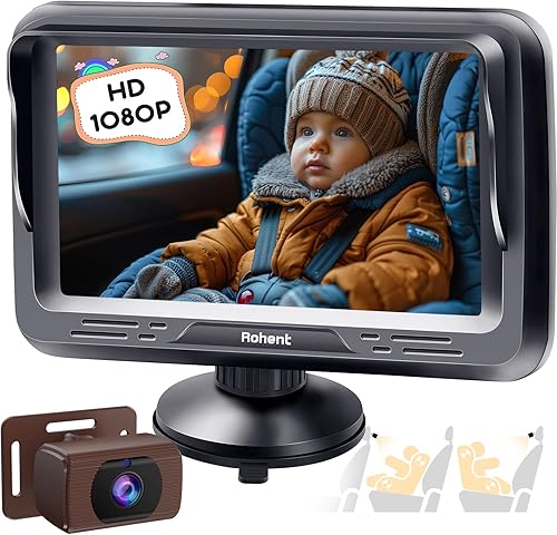 Miniatura 18 de Rohent Monitor de coche para bebés y niñas, 1080P HD, ajustable en 360°, visión nocturna, lente gran angular de 150°, fácil instalación, perfecto