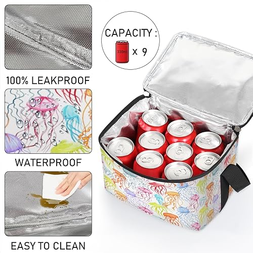 Miniatura 5 de QsirBC Bolsa de almuerzo aislada de medusas de colores para mujer, reutilizable, bolsa cuadrada de comida para adultos y hombres, lonchera más
