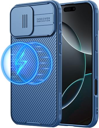 Nillkin Magnetic for iPhone 16 Pro Case, Upgraded Slide Camera Cover, Compatible with Magsafe, Slim Shockproof Protective Phone Case for 16 Pro 6.3 inch, Blue