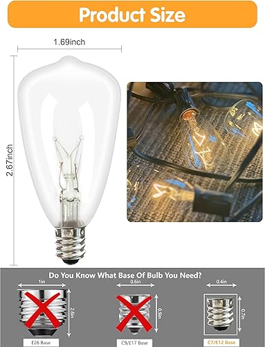 Miniatura 2 de Paquete de 10 bombillas ST35 de repuesto Edison transparentes, 5 W, base de tornillo C7E12 de 5 vatios para luces de cadena de patio interiorexterior