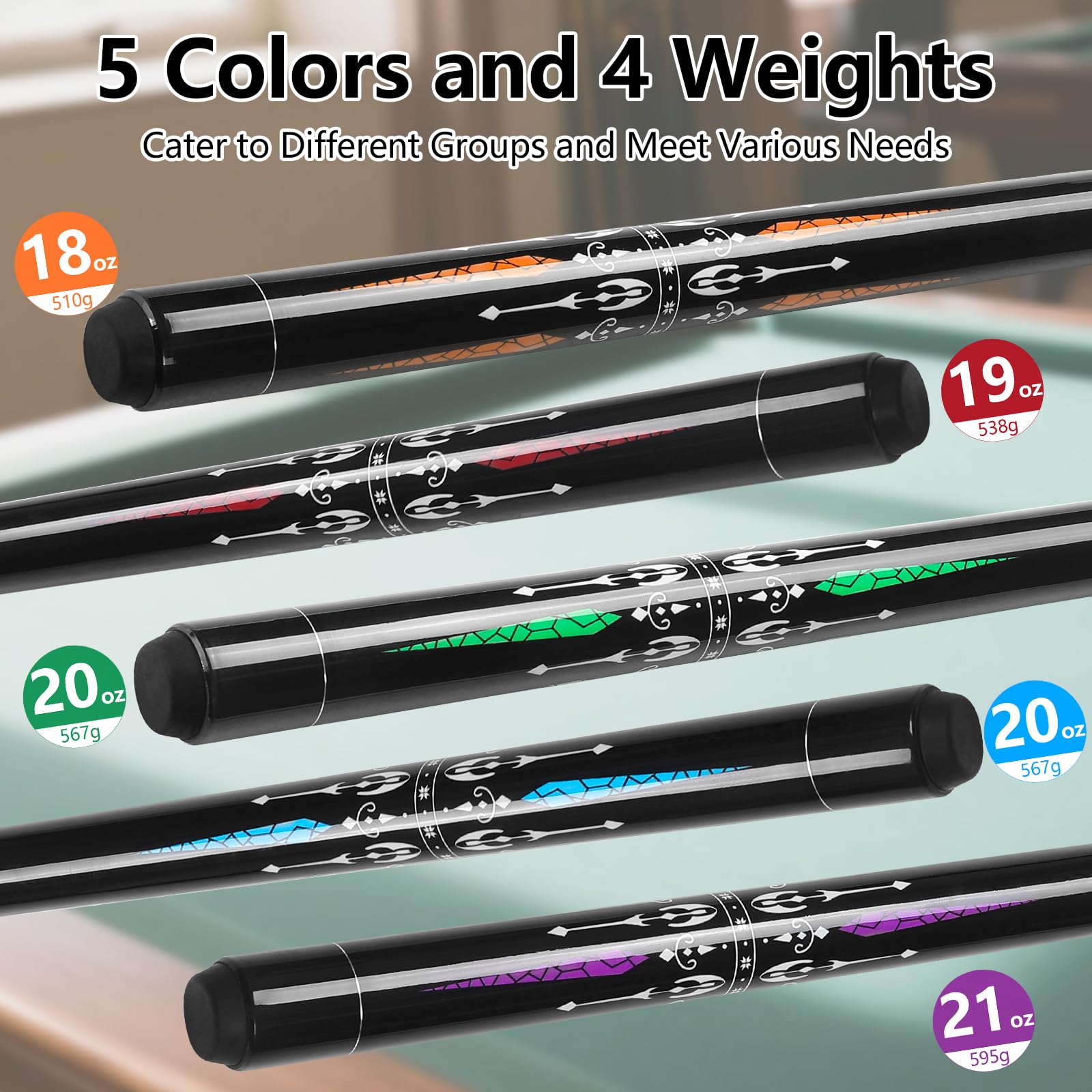 Queue de billard en bois d'érable de 147,3 cm, 2 pièces, 13 mm, 45,7 cm, 50,8 cm, 595,3 g pour bar, maison, table de billard, sport