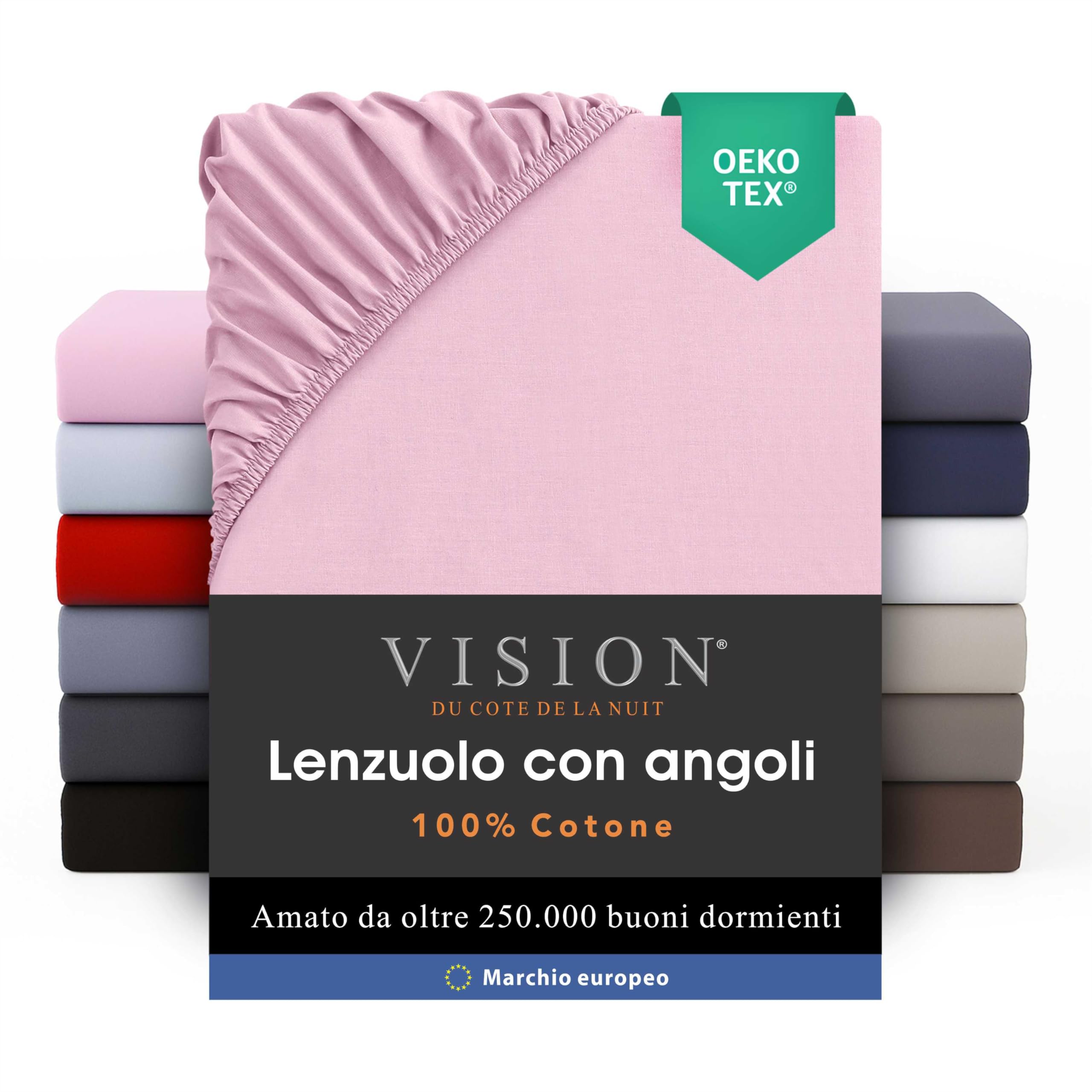 VISION Lenzuolo con angoli - 100% cotone - Letto matrimoniale (200 x 200 cm) - Angoli elasticizzati - Adatto a materassi fino a 30 cm - Certificato Oeko-Tex - Lavabile in lavatrice - Colore: rosa