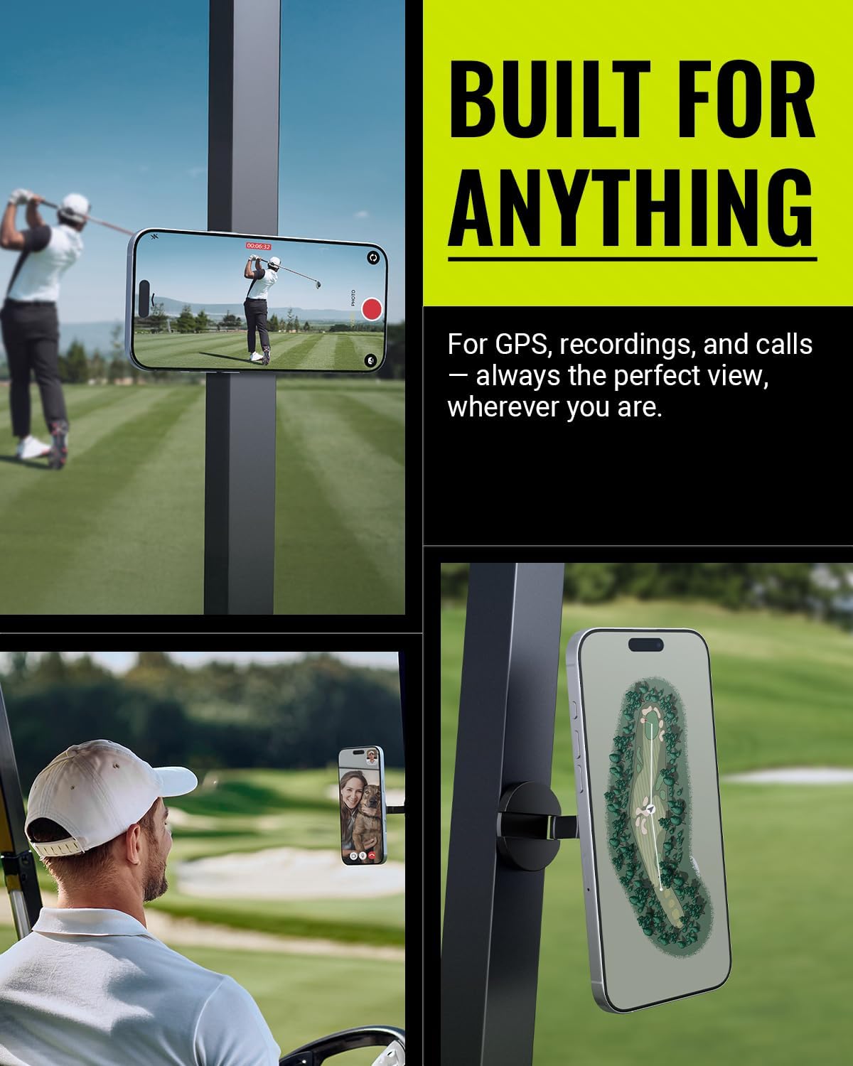 Spigen MAG-iT Golf Cart Phone Holder Mount | Folds Flat to Pocket Size | MagSafe Compatible | Fits Steel & Iron Cart Frames
