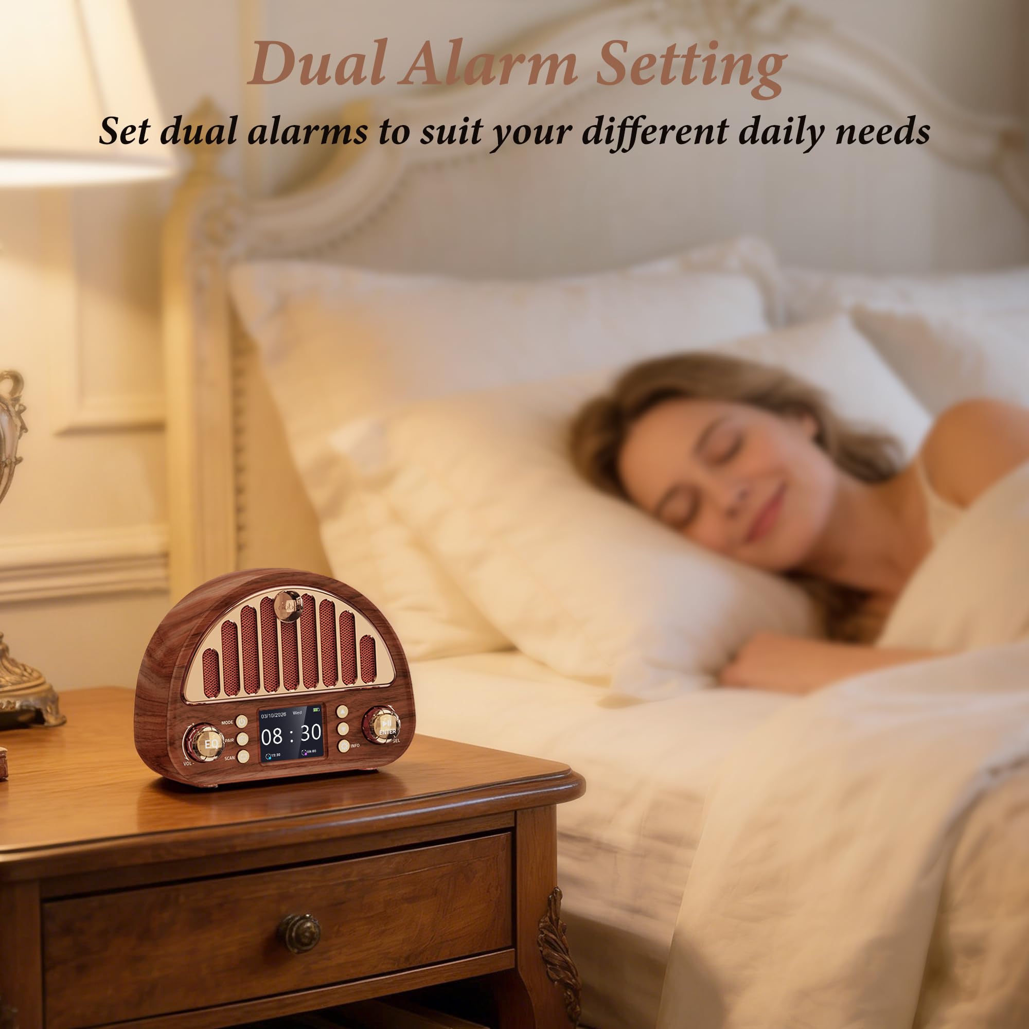 Mesqool Tragbares DAB+/UKW Radio, Retro Radio mit Bluetooth 5.0, Nostalgie Radio Klein mit 3000mAh Akku und Farbdisplay, EQ-Soundeffekt, 80 Voreinstellungen, TF/AUX Anschluss, Doppelwecker