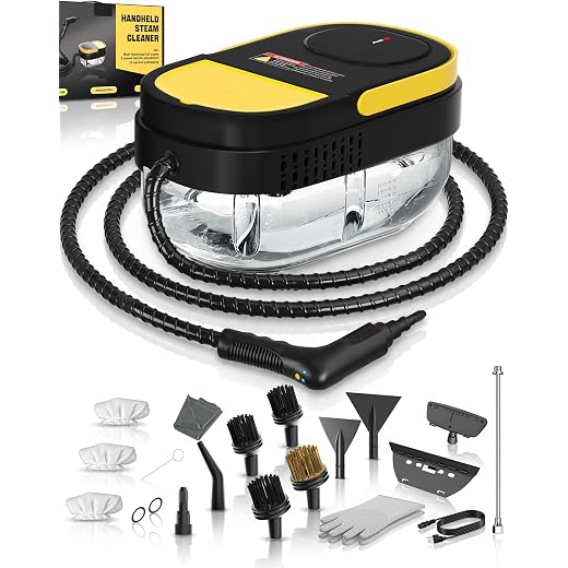 Gautye Steam Cleaner, 3 Level Adjustable Handle with 15 Accessories