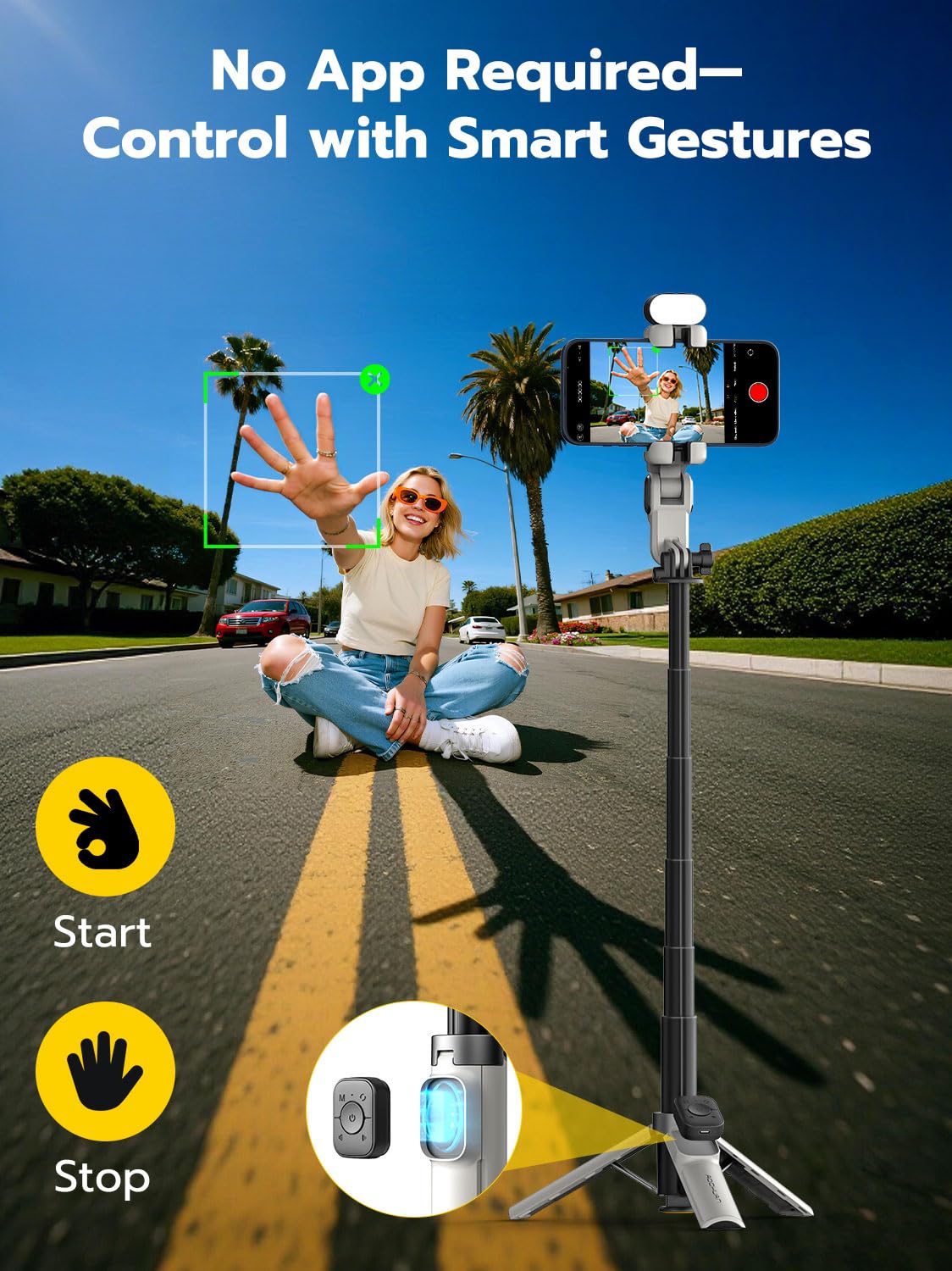 AOCHUAN Estabilizador de cardán para iPhone, cardán de teléfono 4 en 1 con rotación de 360° para trípode Andriod Sefie Stick con seguimiento automático de la cara y control remoto inalámbrico para TIK