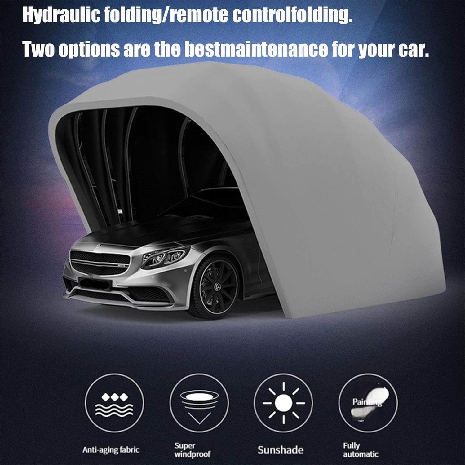 Fully Automatic Mobile Garage 24/7, Foldable and Retractable Car Parking Shelter, Easy to Install Garage Tool Storage Room (5.9 x 2.7 m/19 x 8.8 ft)