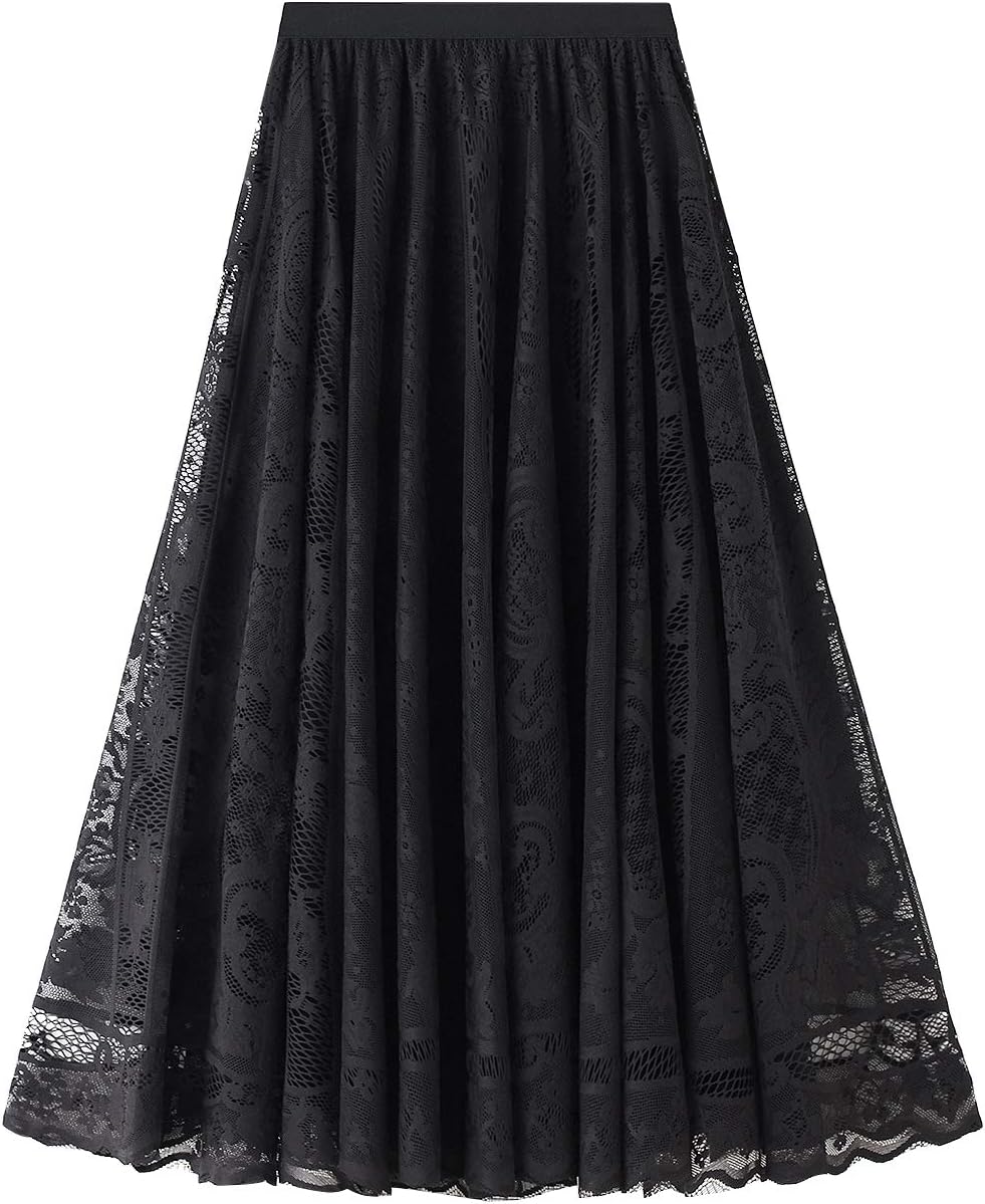DISSAWomen Floral A-Line Skirt Maxi Lace Skirt,S0851